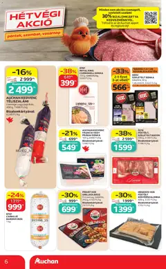 AUCHAN KEDVENC TÉLISZALÁMI csemege vagy paprikás, csemege vagy paprikás, 400 g, 7498 Ft/kg - amely érvényes a következő dátumtól: 2026.07.16. | Oldal: 6 | Termékek: Grillkolbász, Hús, Kenyérszalonna, Csirkemell