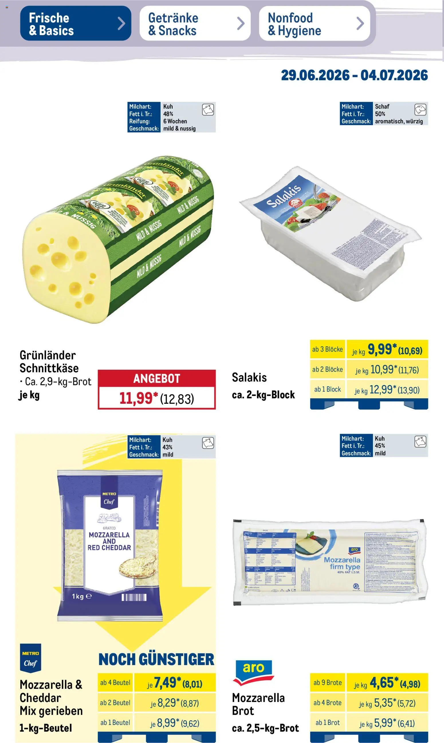 Metro Non Food & Hygiene – gültig ab 29.06.2026 | Seite: 45 | Produkte: Mozzarella, Grunlander, Salakis, Brot