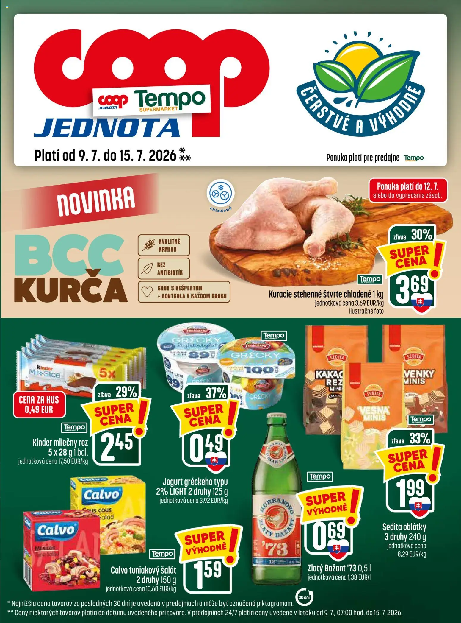 Nové COOP Jednota akcie – leták je platný od 09.07.2026 | Strana: 29 | Produkty: Jogurt, Kinder, Šalát, Kurča