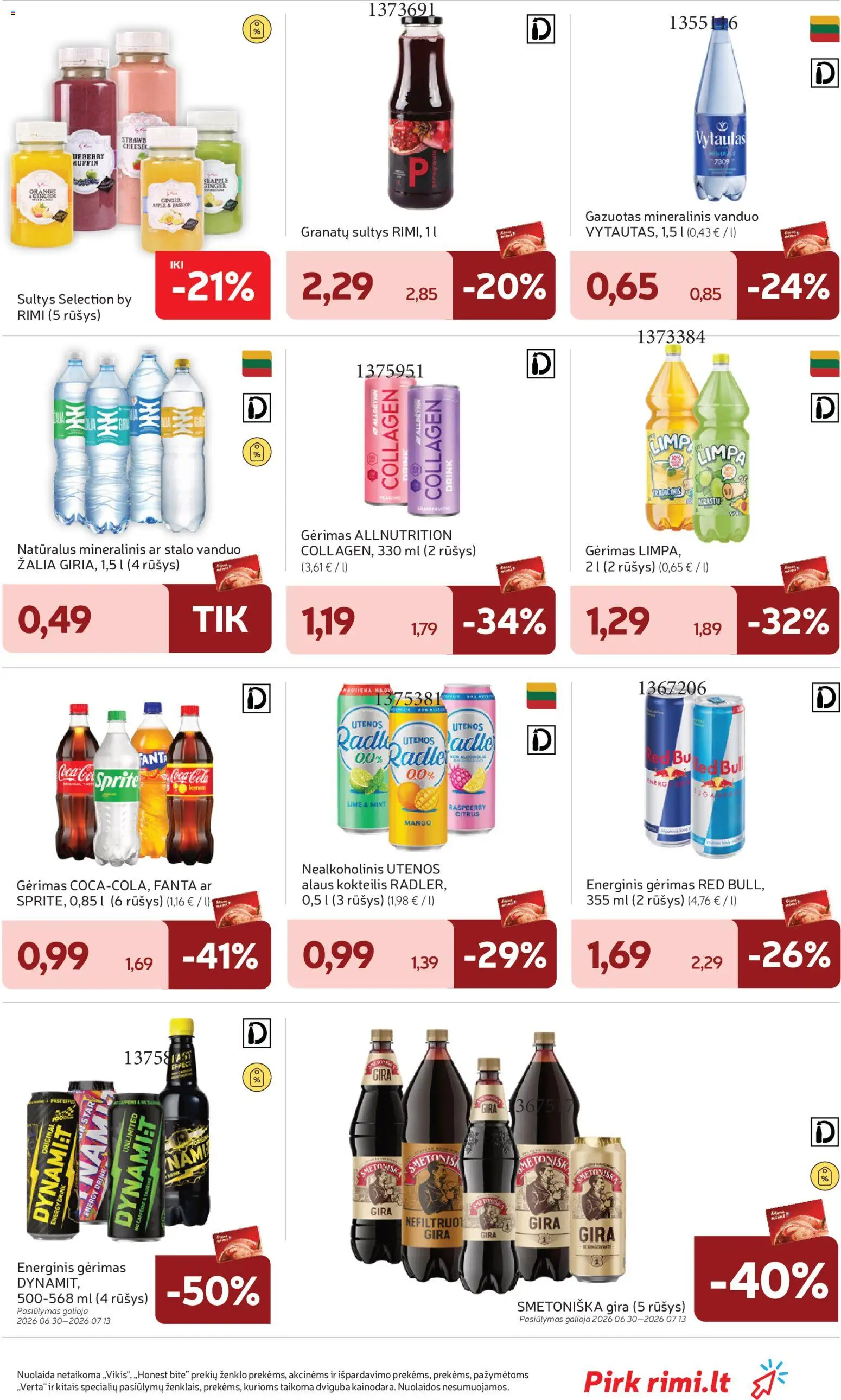 Rimi akcijos nuo 2026.06.30 | Puslapis: 21 | Prekių: Energinis gėrimas, Sultys, Mineralinis vanduo