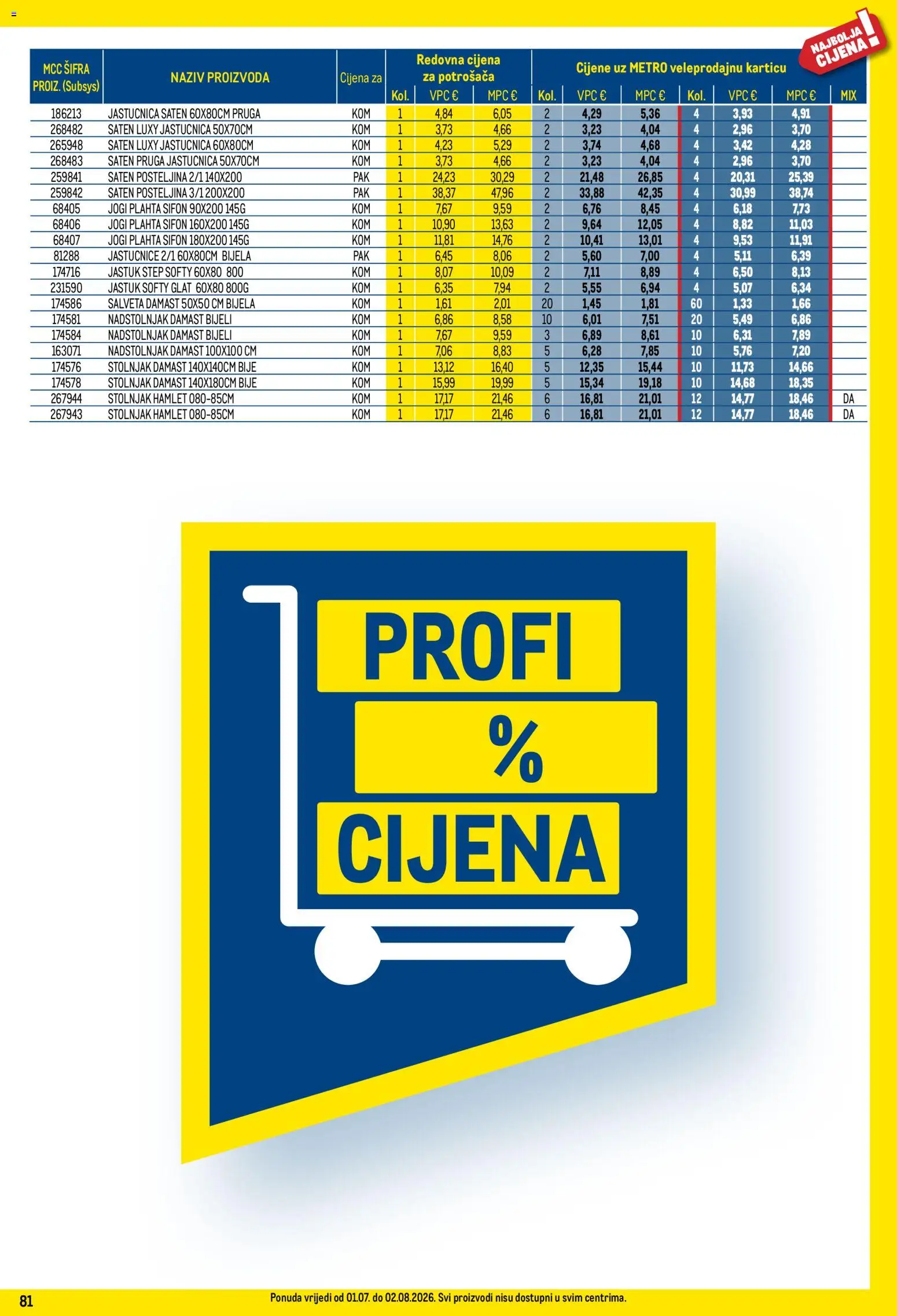 Metro katalog | vrijedi od 01.07.2026 | Stranica: 81 | Proizvodi: Jastuk, Stolnjak, Jastučnica, Posteljina