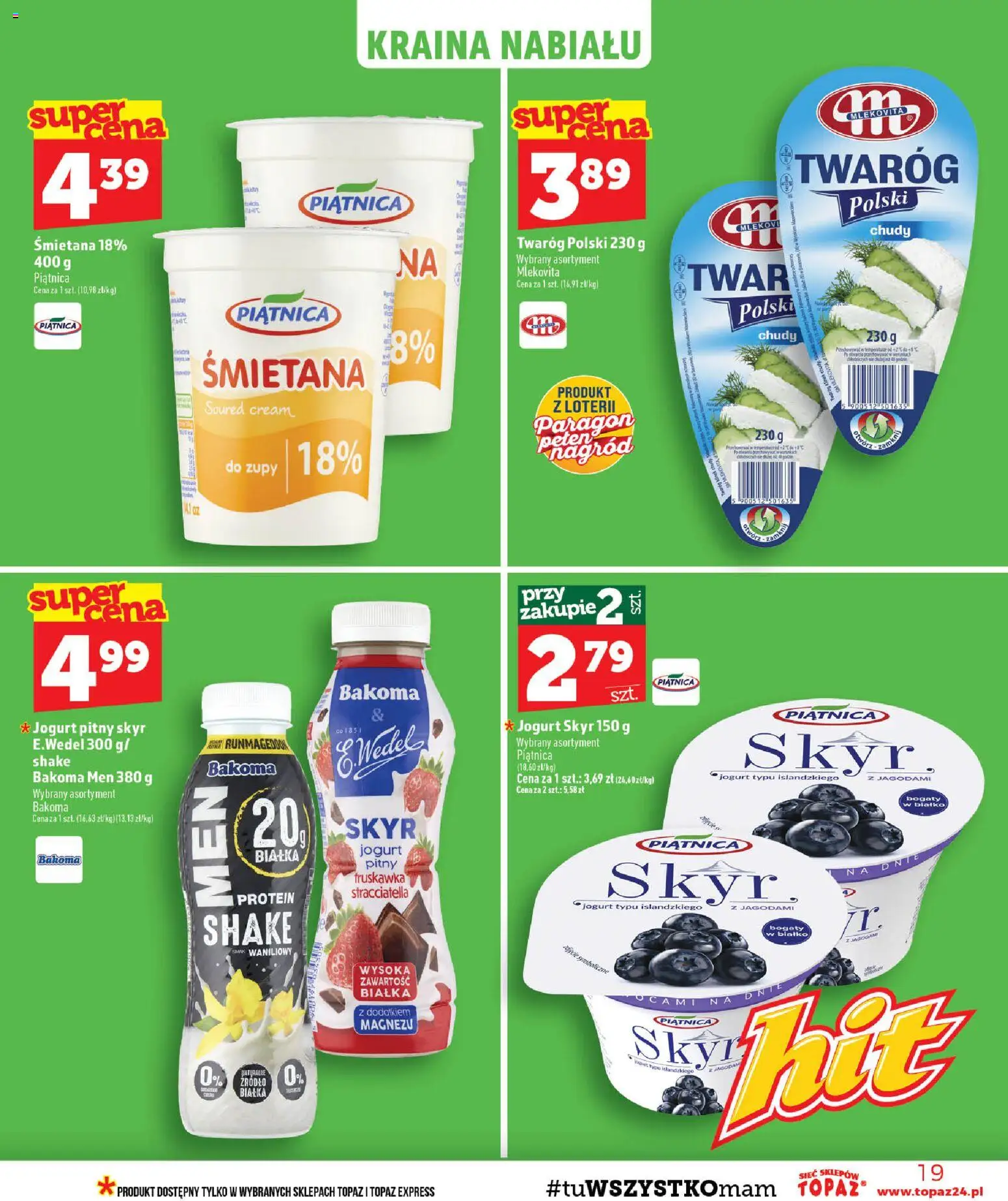 Topaz gazetka - MAZ od 27.08.2026 | Strona: 19 | Produkty: Białko, Jogurt typu islandzkiego, Jogurt, Twaróg