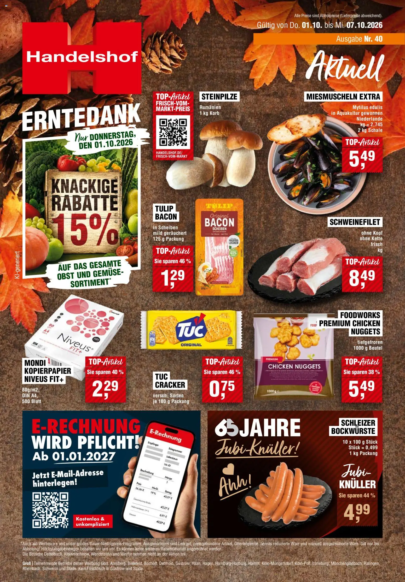 Handelshof Prospekt – gültig ab 01.10.2026 | Seite: 1 | Produkte: Korb, Schweinefilet, Gemüse, Obst