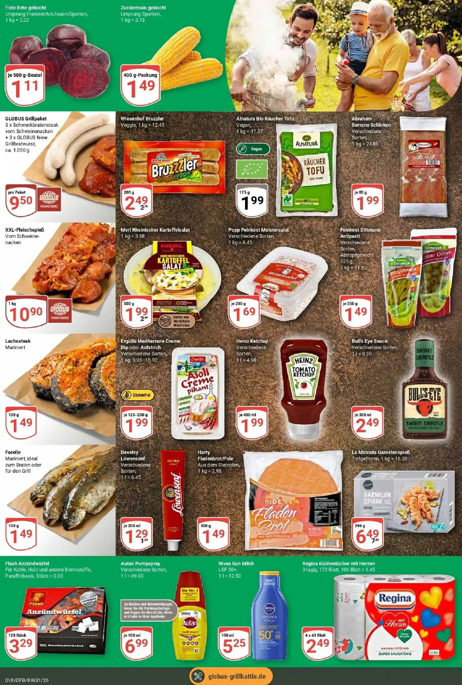 Globus Prospekt Duisburg – gültig ab 27.07.2026 | Seite: 14 | Produkte: Milch, Creme, Serrano schinken, Salat