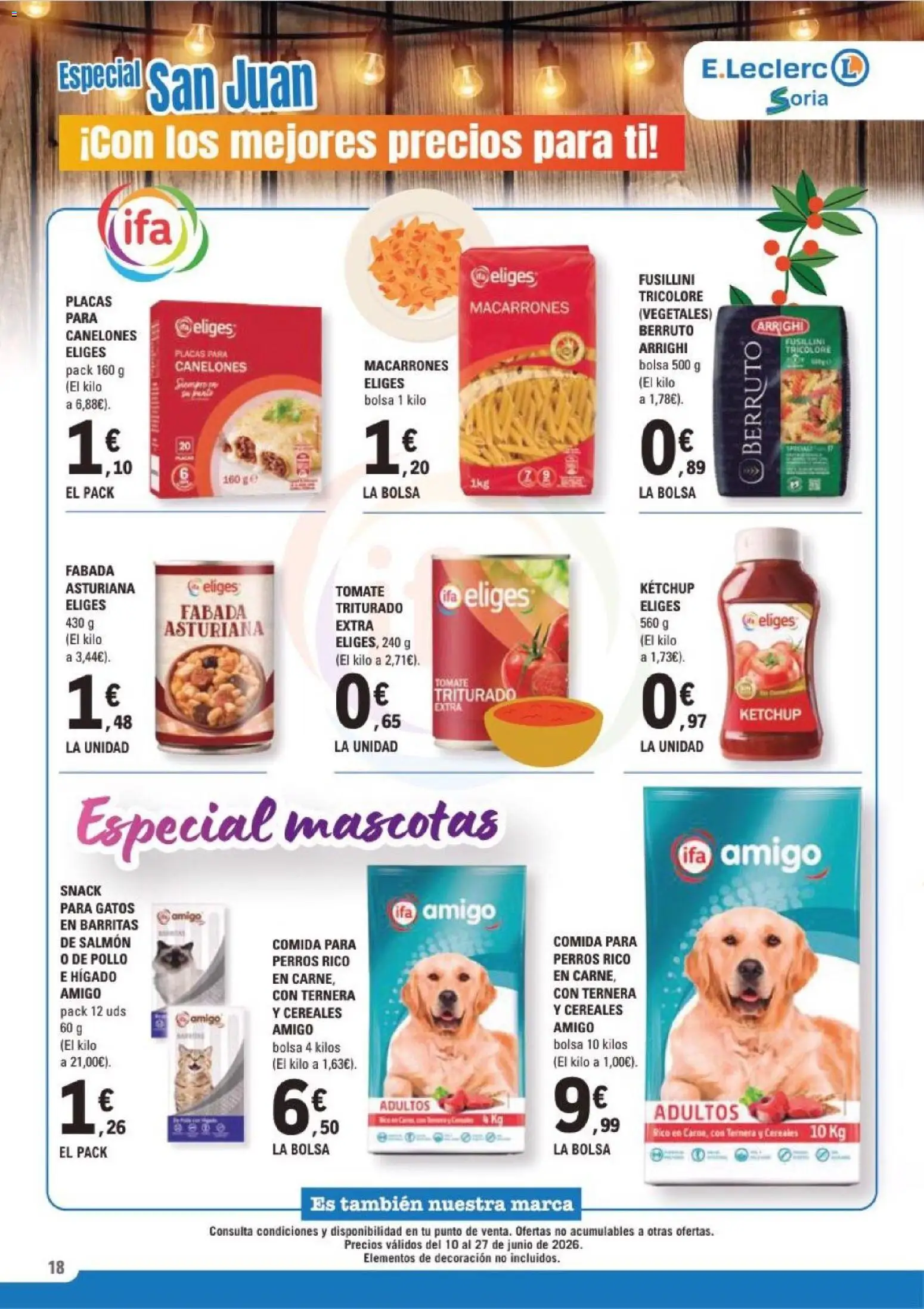 E.Leclerc Soria │ válido desde el 10.06.2026 | Página: 18 | Productos: Cereales, Bolsa, Tomate triturado, Canelones