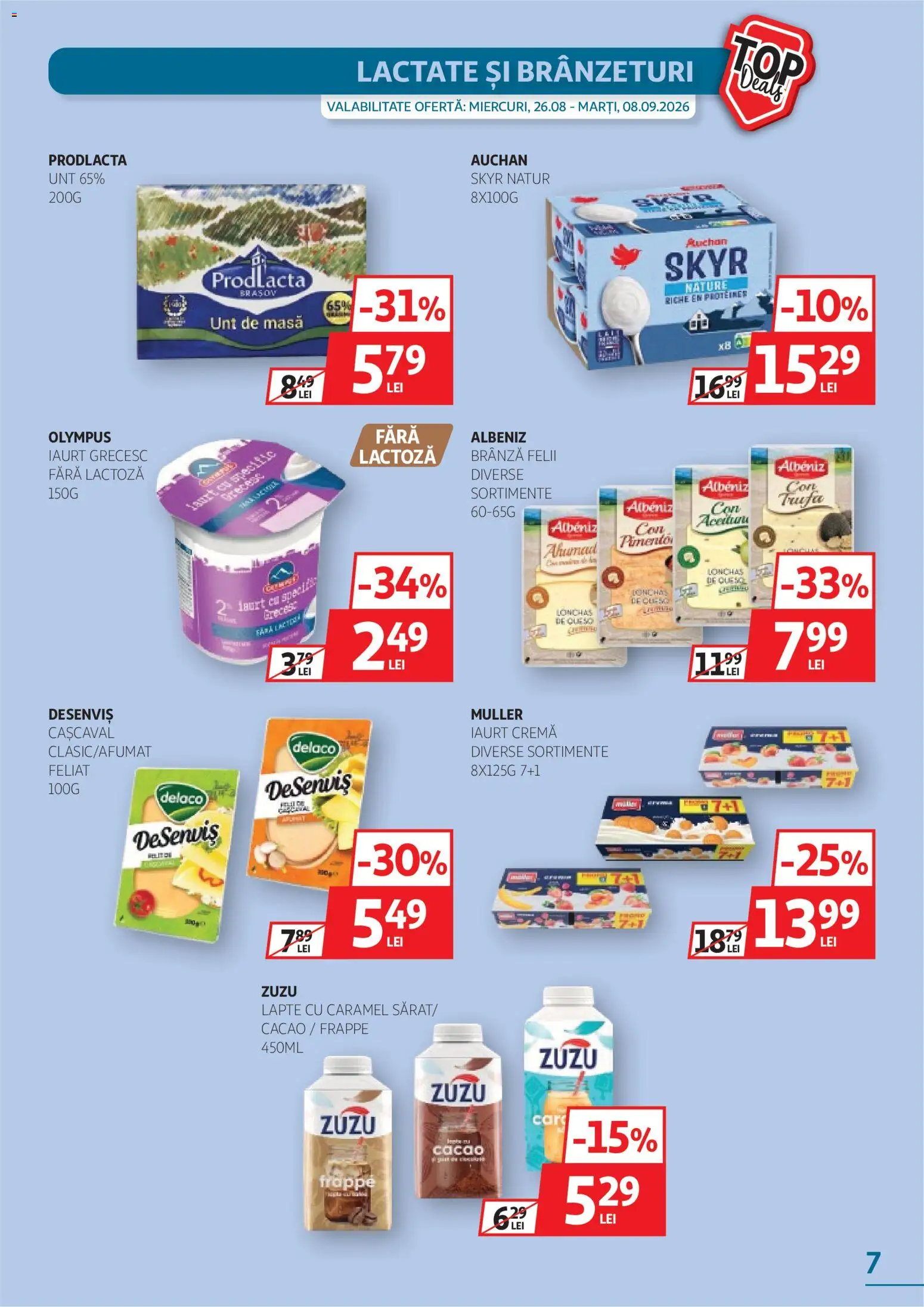 Noul catalog Auchan – valabil de la 26.08.2026 | Pagină: 7 | Produse: Delaco, Masă, Unt, Brânză