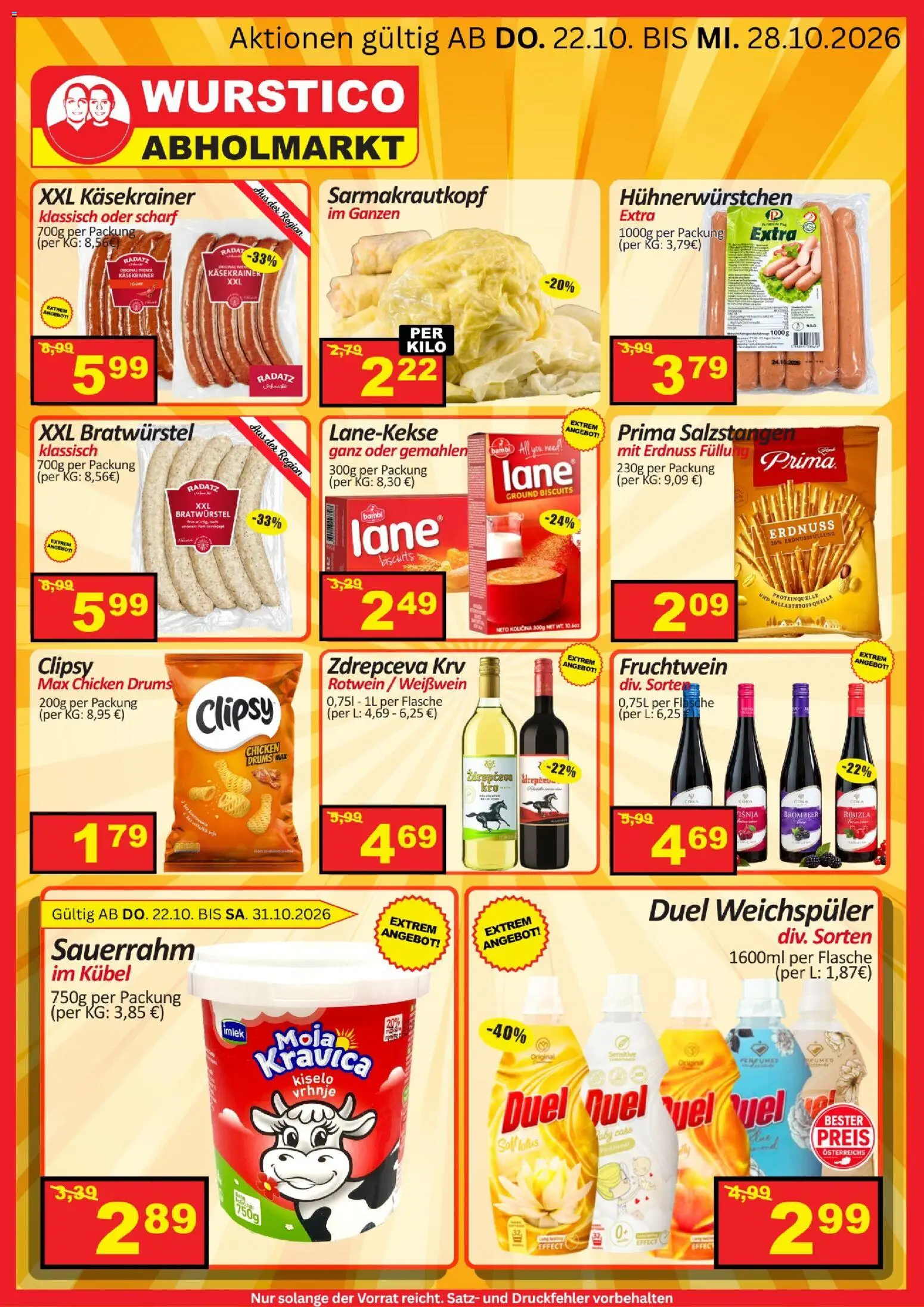Wurstico Abholmarkt Flugblatt 2 gültig ab 22.10.2026 | Seite: 2 | Produkte: Rotwein, Salzstangen, Lotus, Sauerrahm