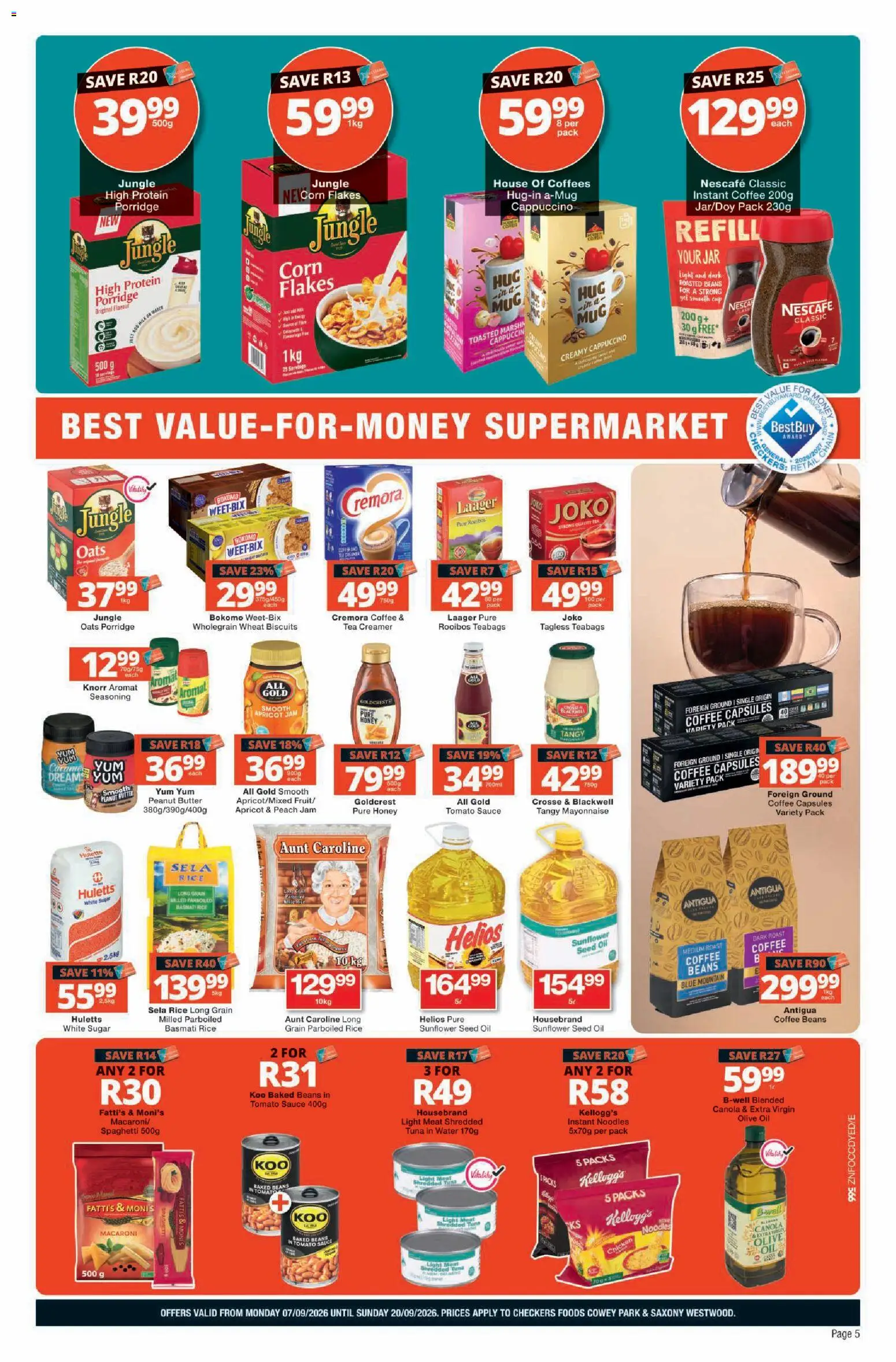 New Checkers catalogue – valid from 07/09/2026 | Page: 5 | Products: Jam, Spaghetti, Water, Mayonnaise