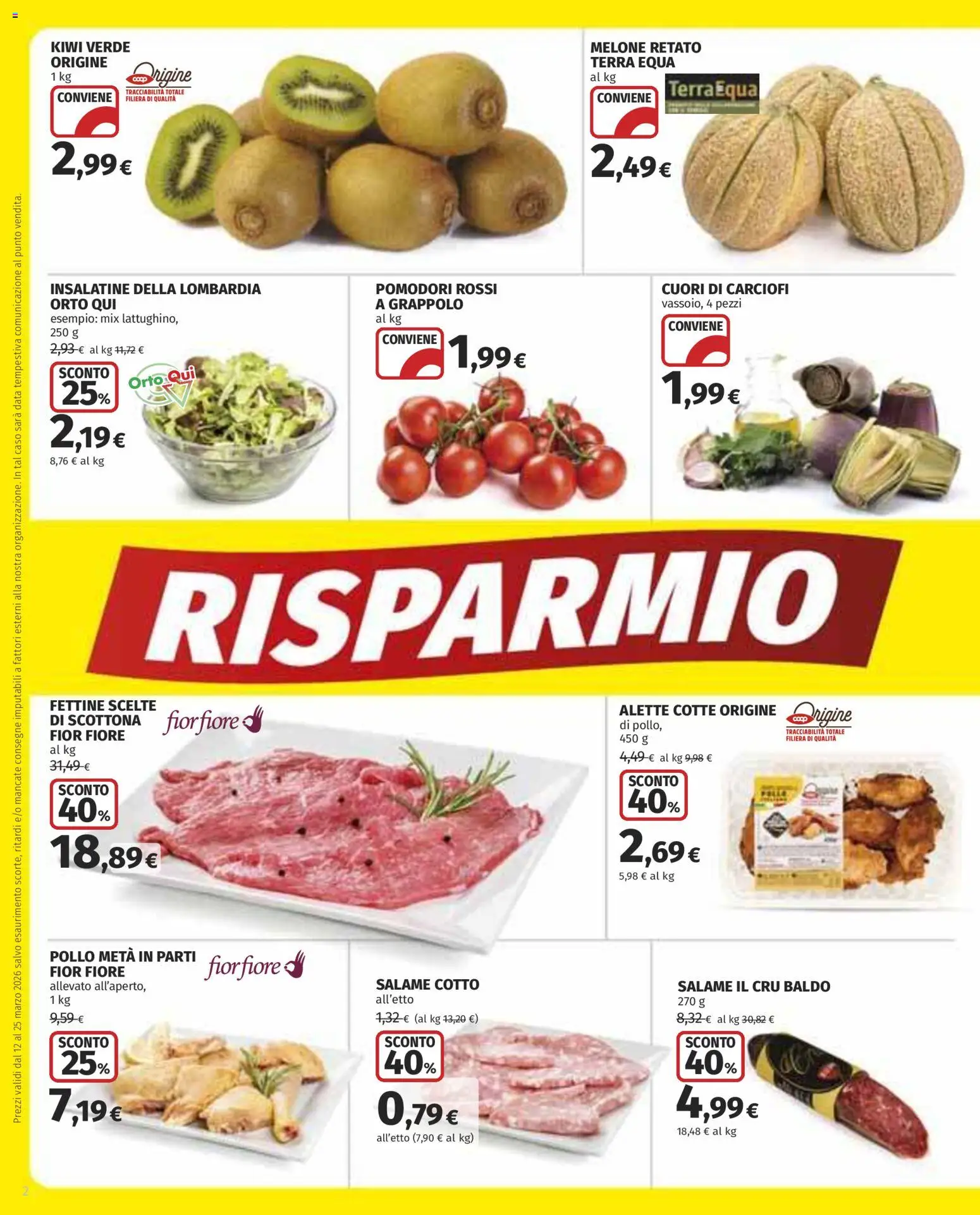Volantino COOP del 12.03.2026 | Pagina: 2 | Prodotti: Pollo, Pomodori, Carciofi, Terra