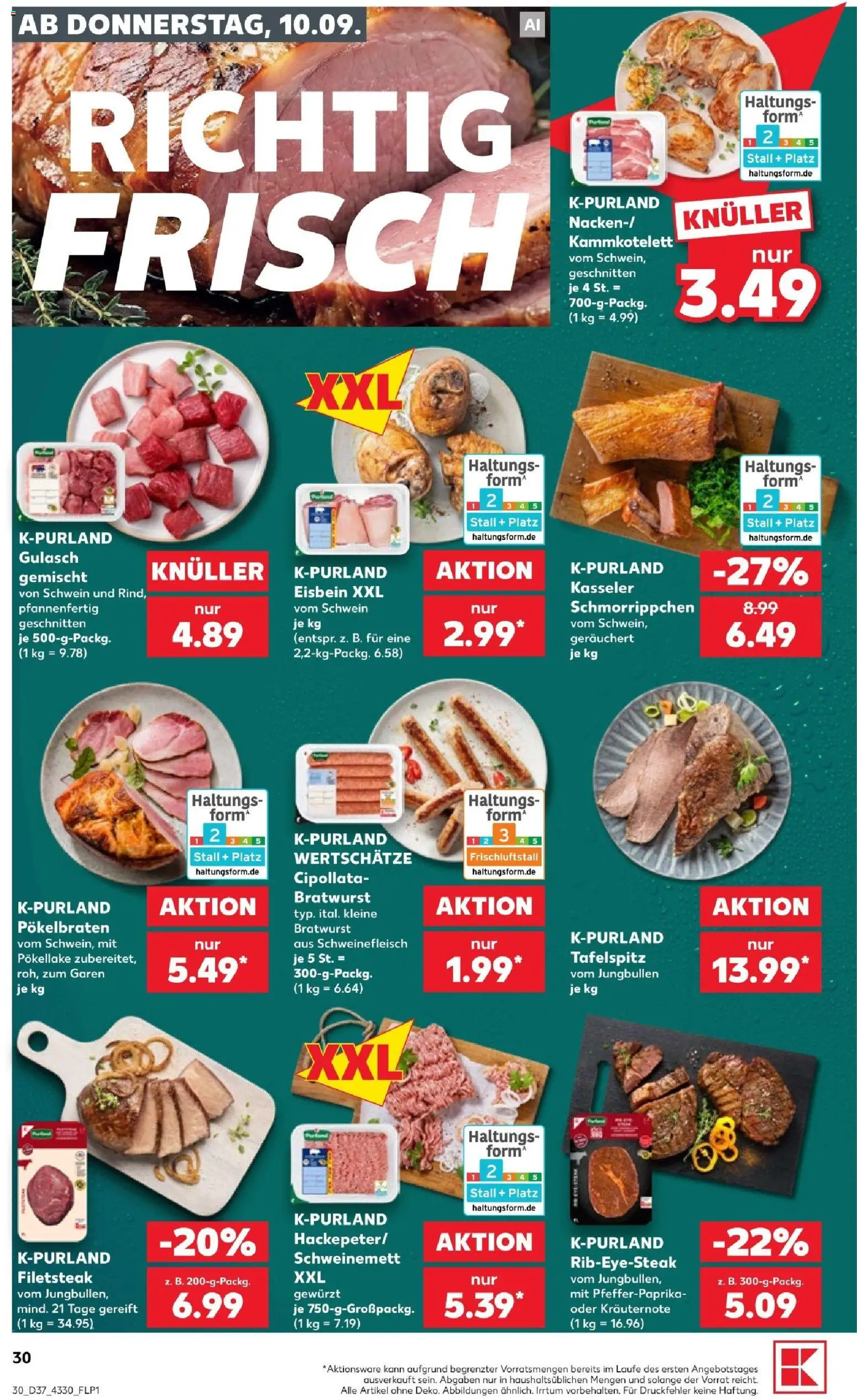 Kaufland Prospekt Frankfurt (Oder) – gültig ab 10.09.2026 | Seite: 30 | Produkte: Tafelspitz, Bratwurst, Gulasch, Schweinefleisch