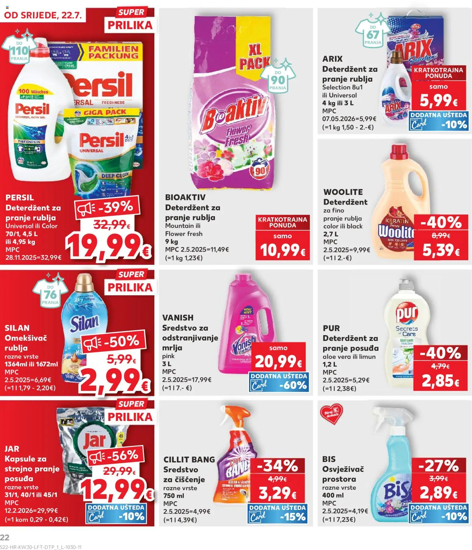 Kaufland HR akciós ujság - amely érvényes a következő dátumtól: 2026.07.22. | Oldal: 22 | Termékek: Persil, Silan, Vanish, Aloe vera
