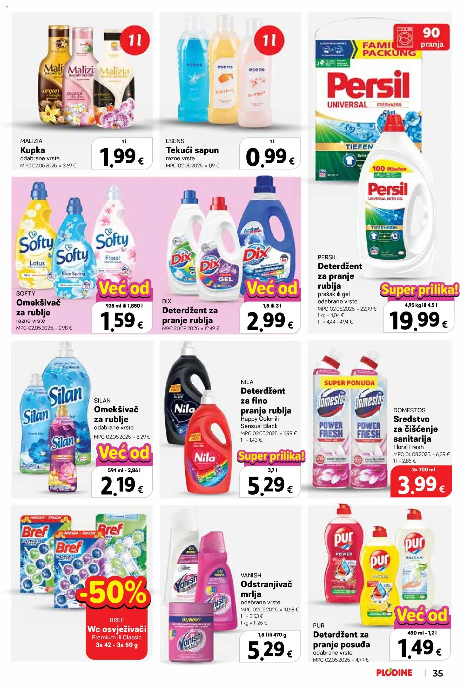 Plodine katalog | vrijedi od 02.09.2026 | Stranica: 35 | Proizvodi: Deterdžent za pranje rublja, Odstranjivač mrlja, Nila, Persil