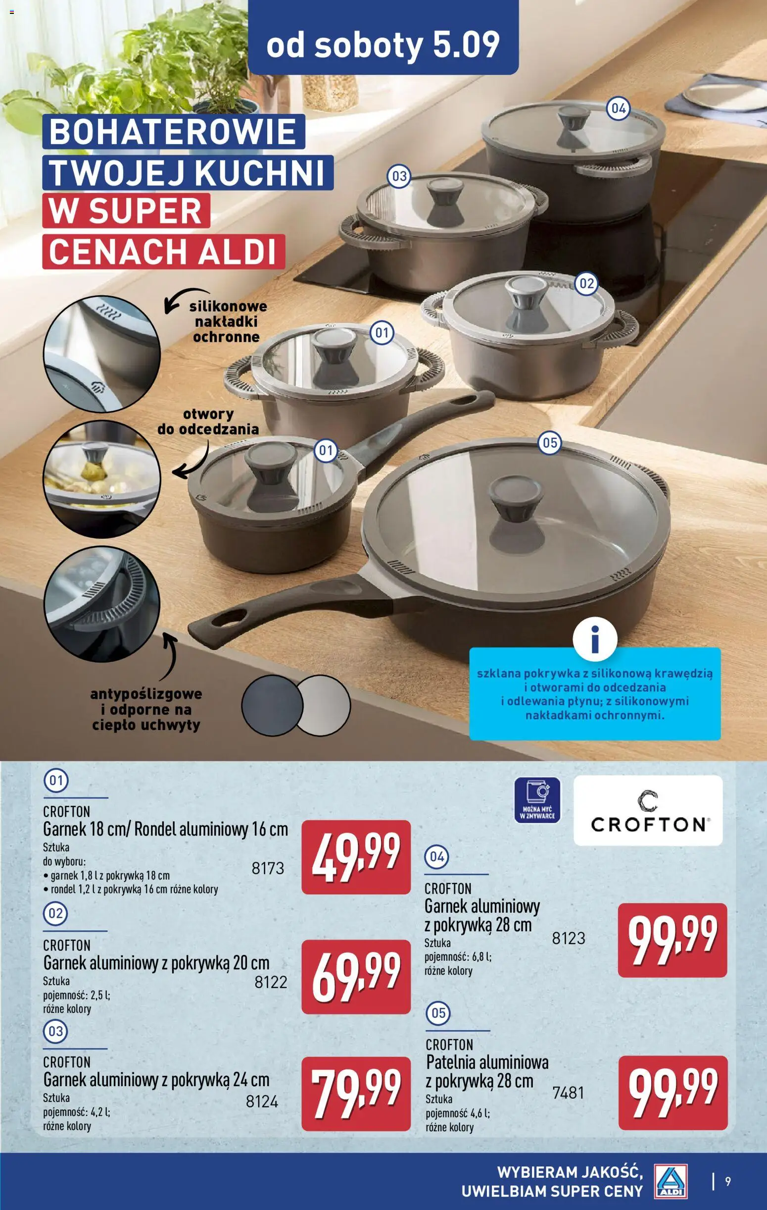 Aldi gazetka - Hity od Środy i od Soboty od 02.09.2026 | Strona: 9 | Produkty: Garnek, Patelnia
