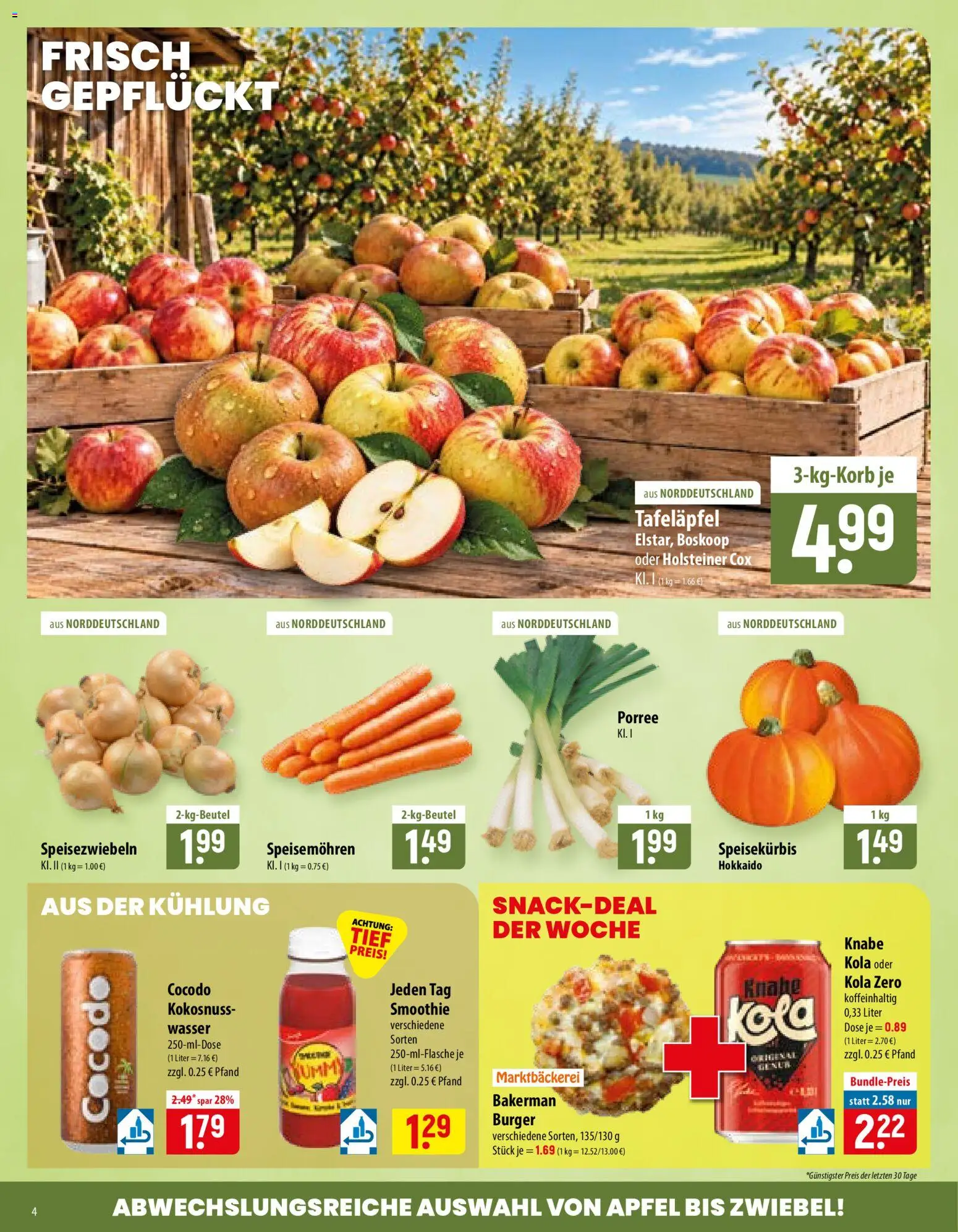 Famila Prospekt – gültig ab 19.10.2026 | Seite: 4 | Produkte: Burger, Äpfel, Wasser