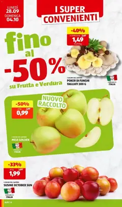 Anteprima del volantino Aldi volantino valido a partire dal 28/09/2026 | Pagina: 8 | Prodotti: Mele, Frutta, Funghi, Susine