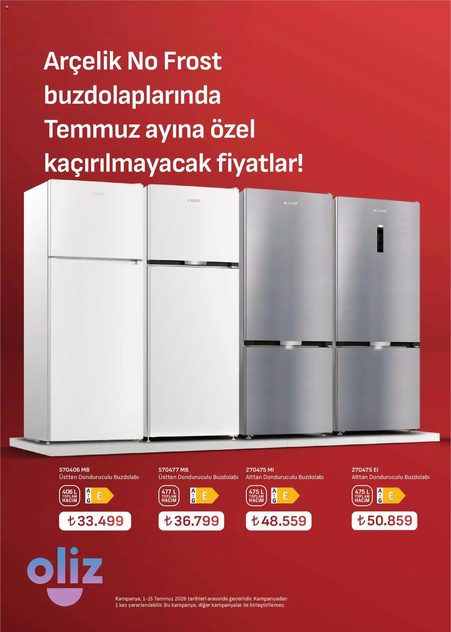 Arçelik Katalog - 01 Temmuz 2026 tarihinden itibaren geçerlidir | Sayfa: 11 | Ürünler: Buzdolabı