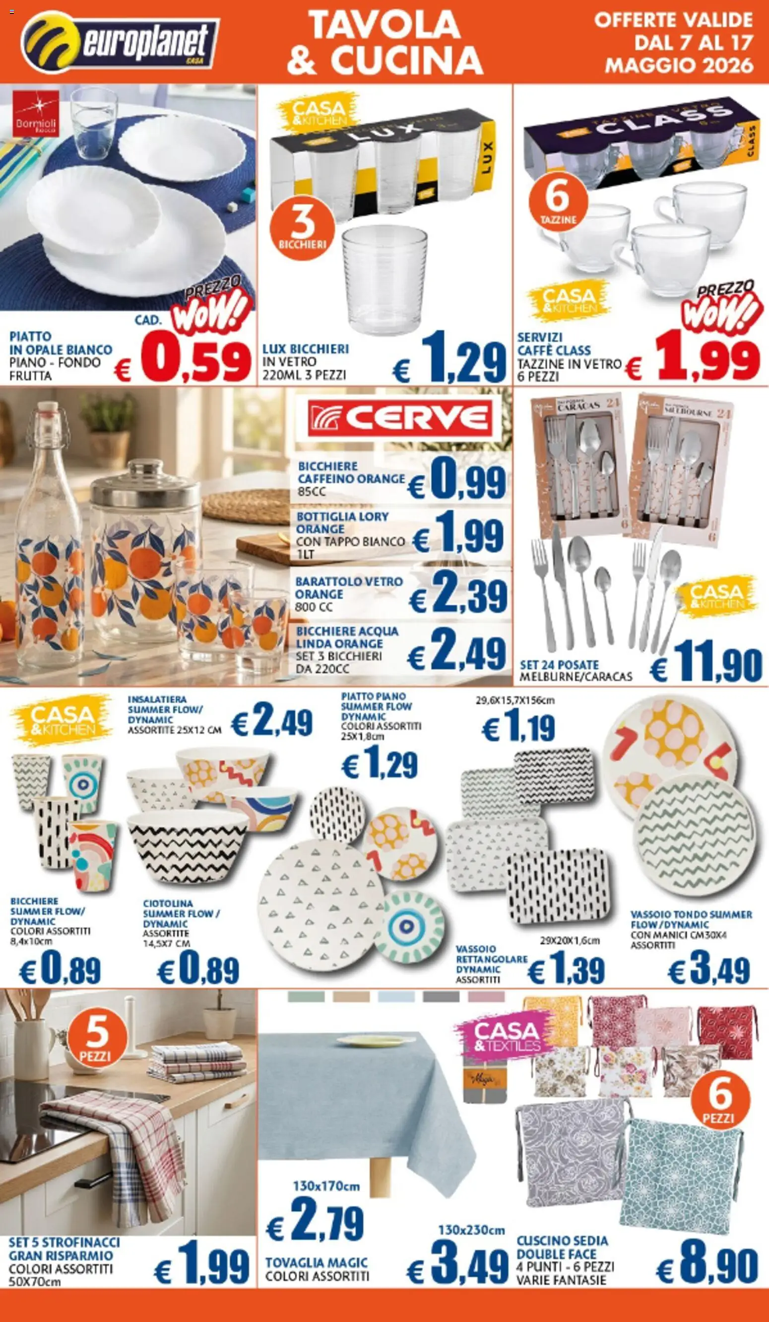Volantino Europlanet Casa del 07.05.2026 | Pagina: 10 | Prodotti: Posate, Caffè, Cuscino, Tovaglia