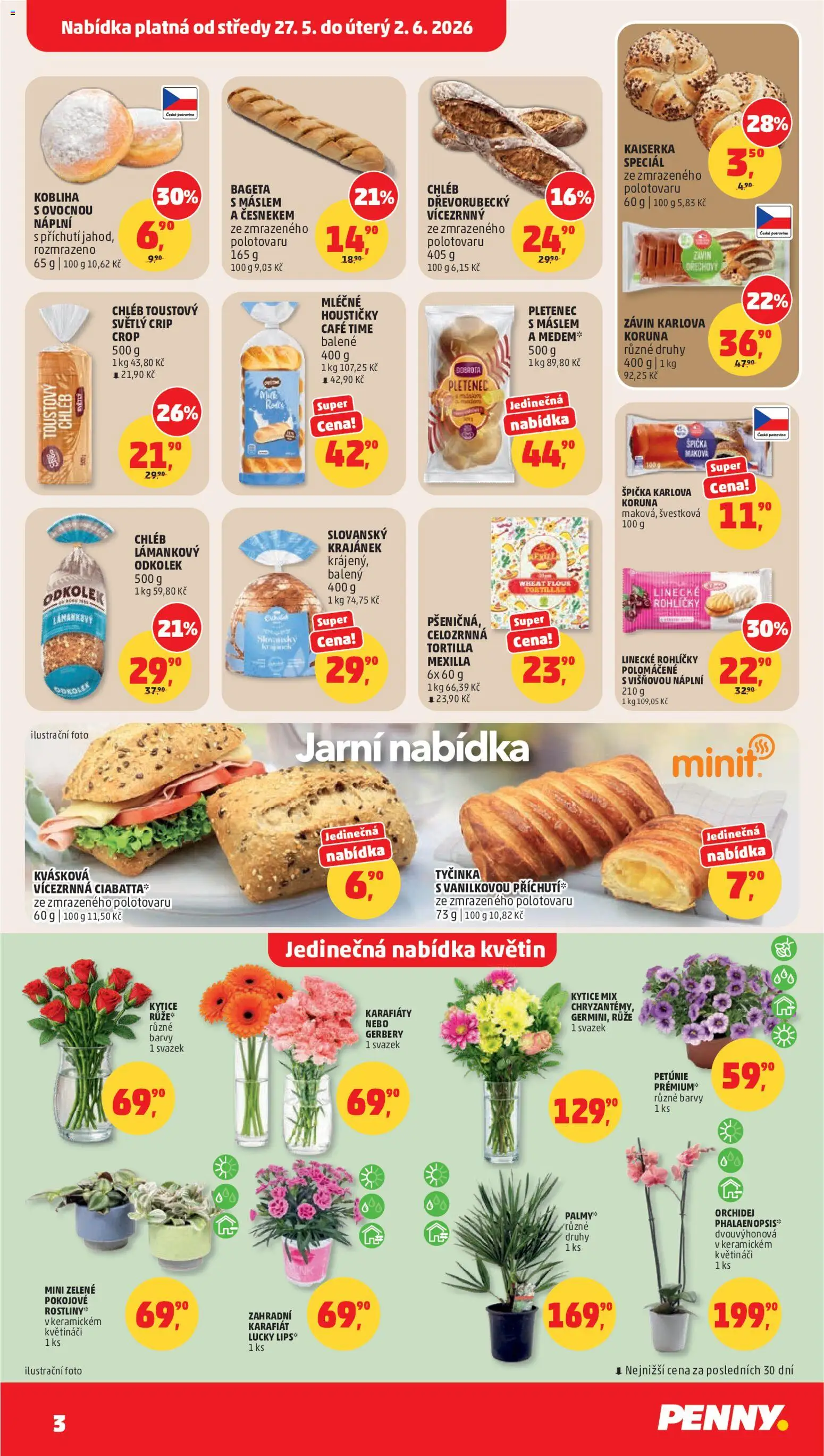 Penny Market leták od 27.05.2026 | Strana: 3 | Produkty: Orchidej, Kaiserka, Chléb, Kytice