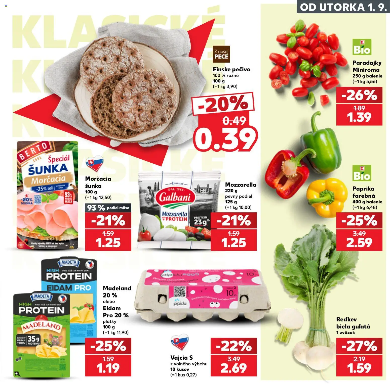 Kaufland SK akciós ujság - amely érvényes a következő dátumtól: 2026.09.01. | Oldal: 15 | Termékek: Mozzarella, Paprika, Protein