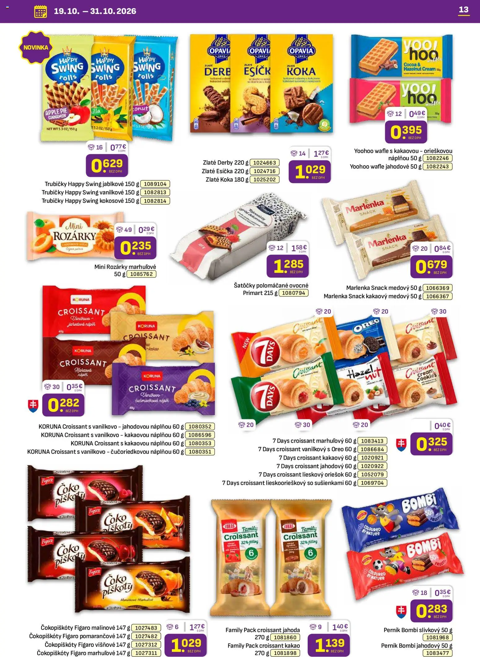 Nové Libex akcie – leták je platný od 19.10.2026 | Strana: 13 | Produkty: Croissant, Oreo, Trubičky, Kakao