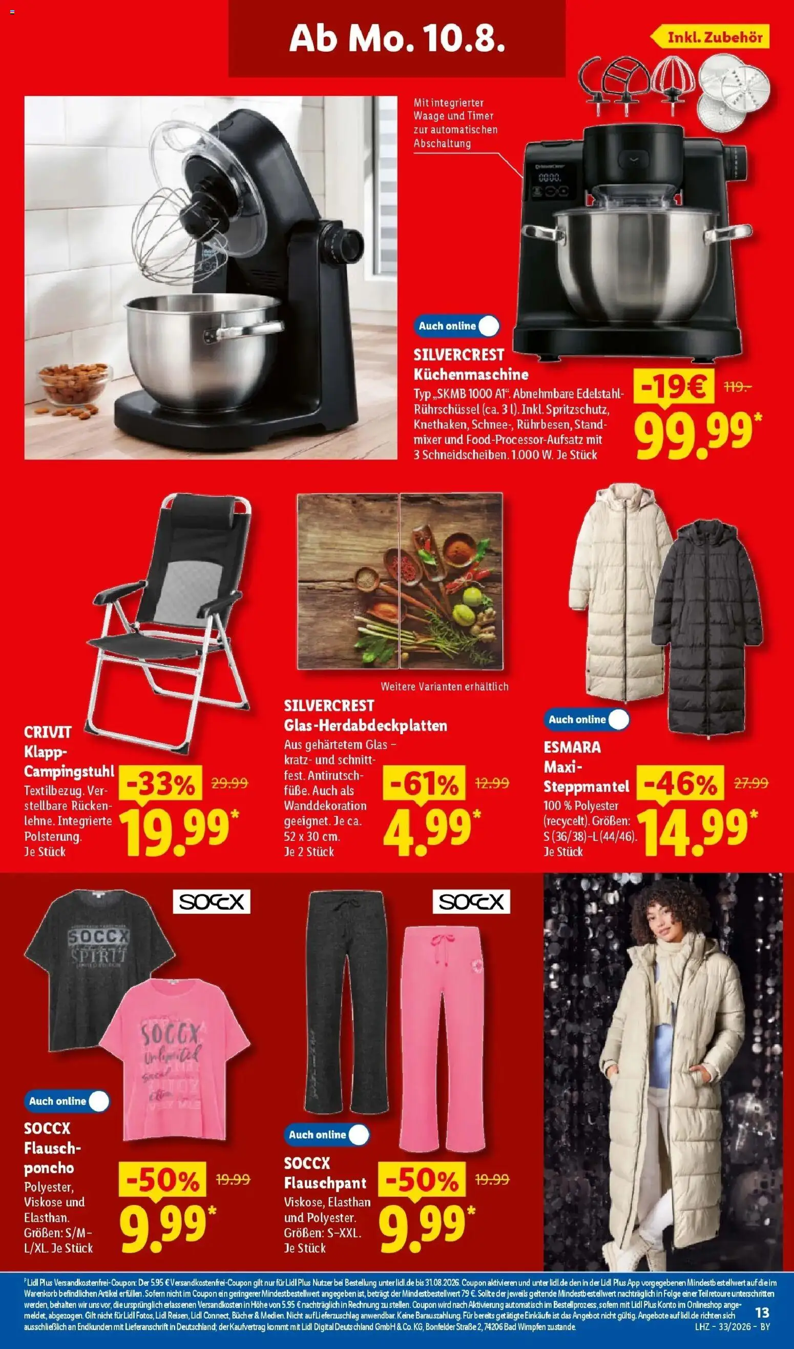 Lidl Prospekt Hof-innenstadt – gültig ab 10.08.2026 | Seite: 29 | Produkte: Steppmantel, Poncho, Mixer, Bad