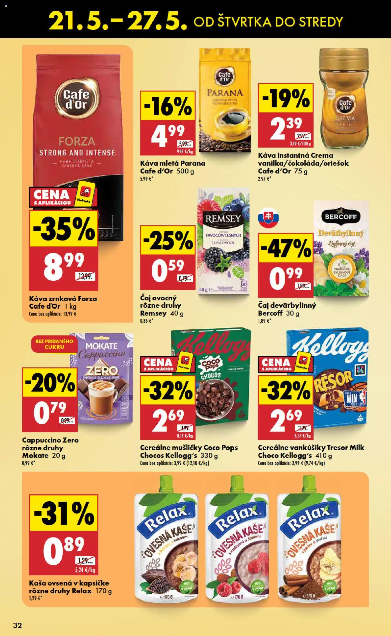 Nové Biedronka akcie – leták je platný od 21.05.2026 | Strana: 32 | Produkty: Káva, Čaj, Ovocie