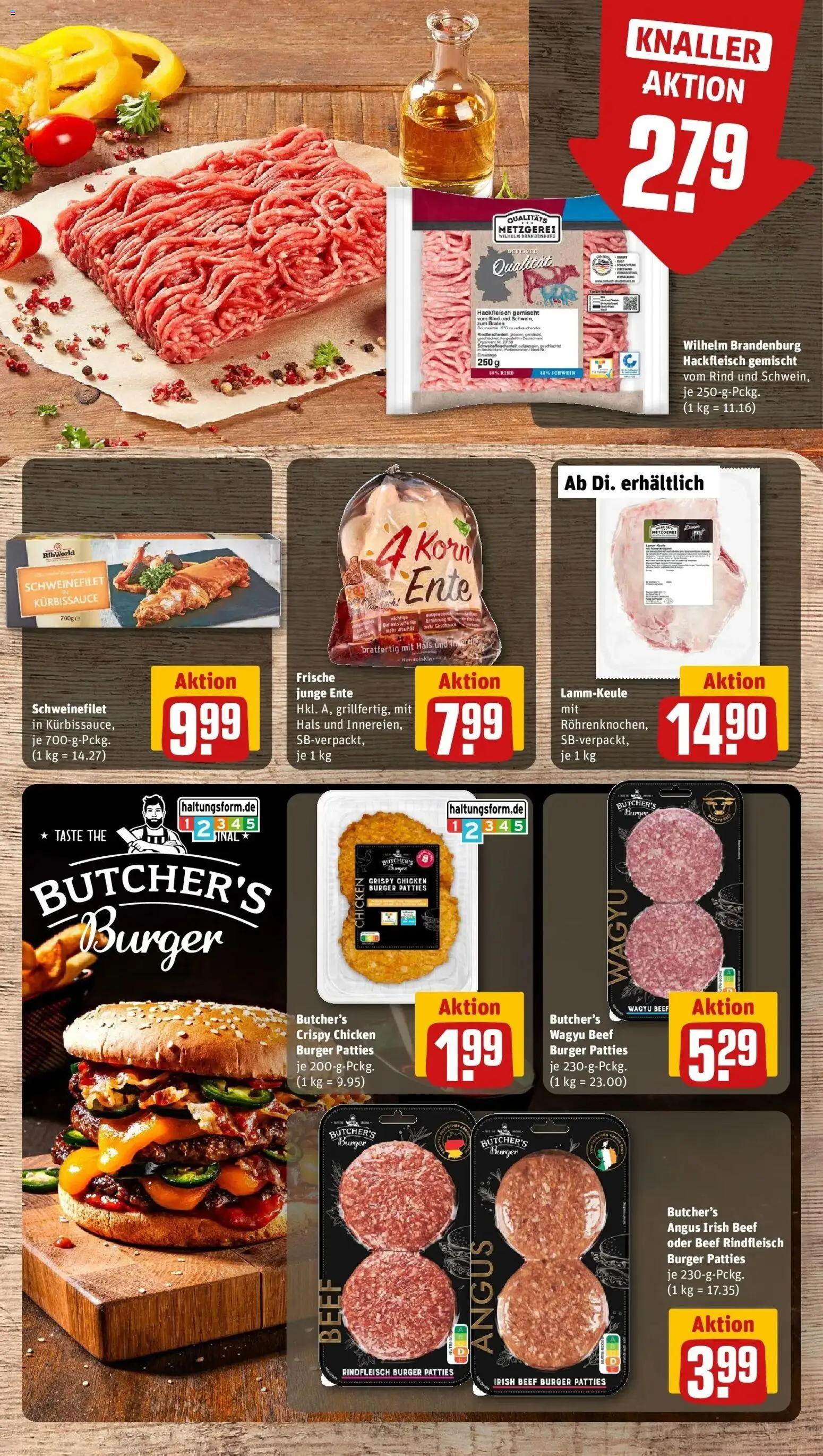 REWE Prospekt ab 26.10.2026 zum Blättern » Angebote | Seite: 9 | Produkte: Burger, Schweinefilet, Ente, Hackfleisch