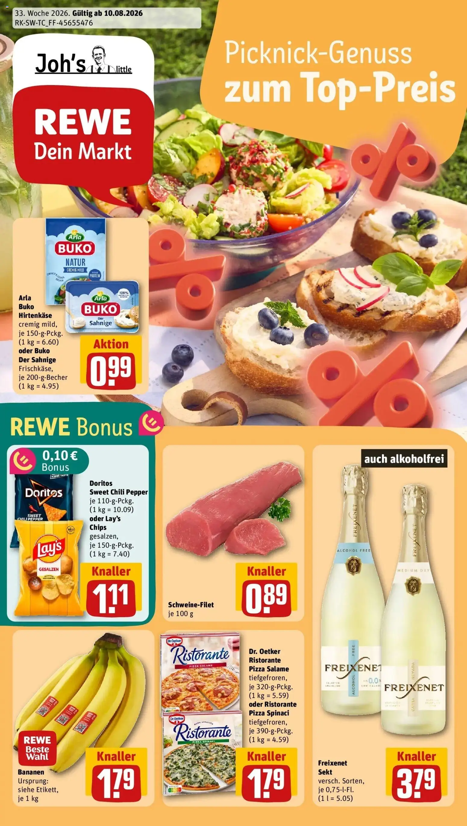 REWE Prospekt ab 10.08.2026 zum Blättern » Angebote | Seite: 1 | Produkte: Ristorante, Freixenet, Pizza, Chips