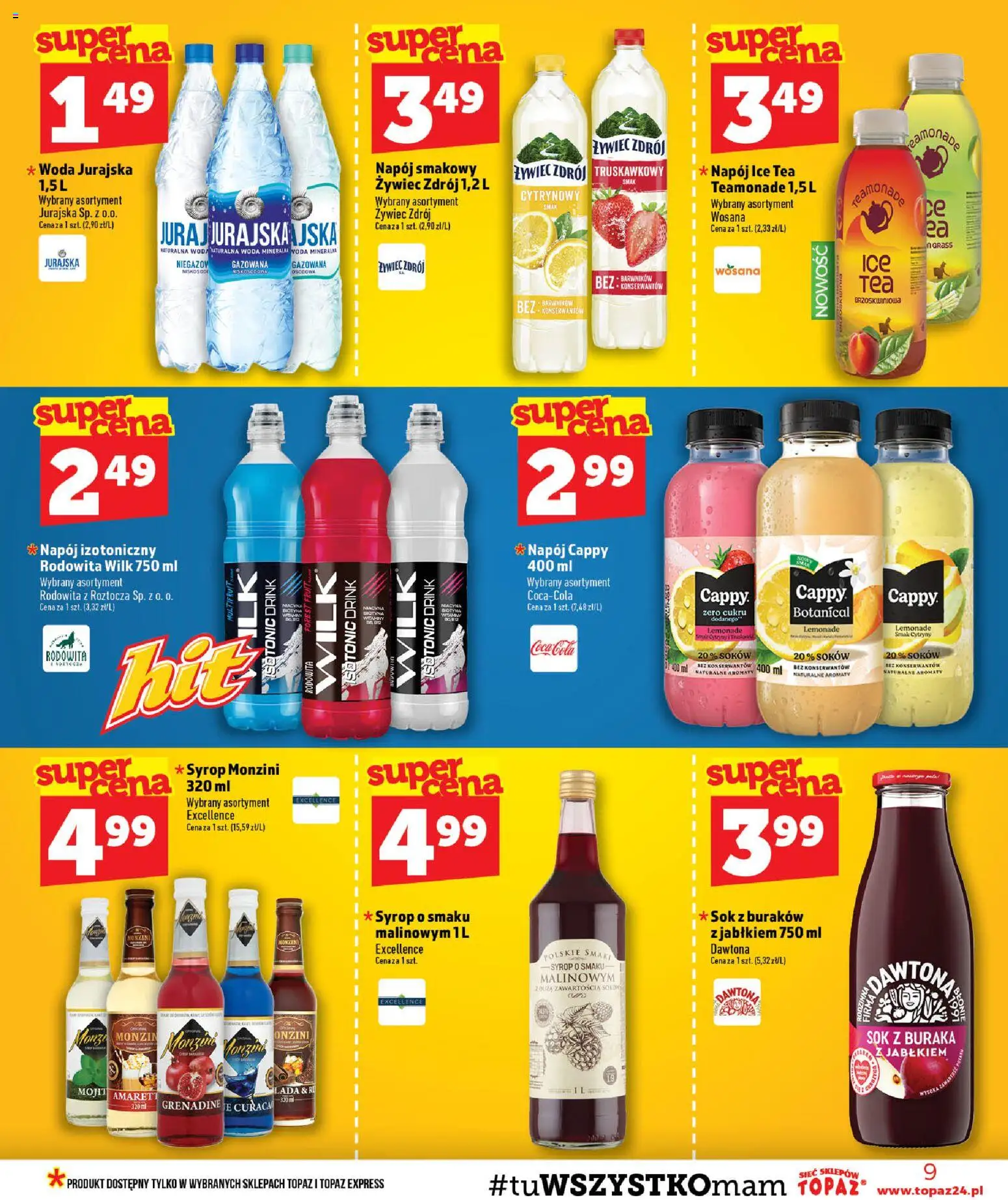 Topaz gazetka od 30.07.2026 | Strona: 9 | Produkty: Ice Tea, Coca cola, Woda jurajska, Woda