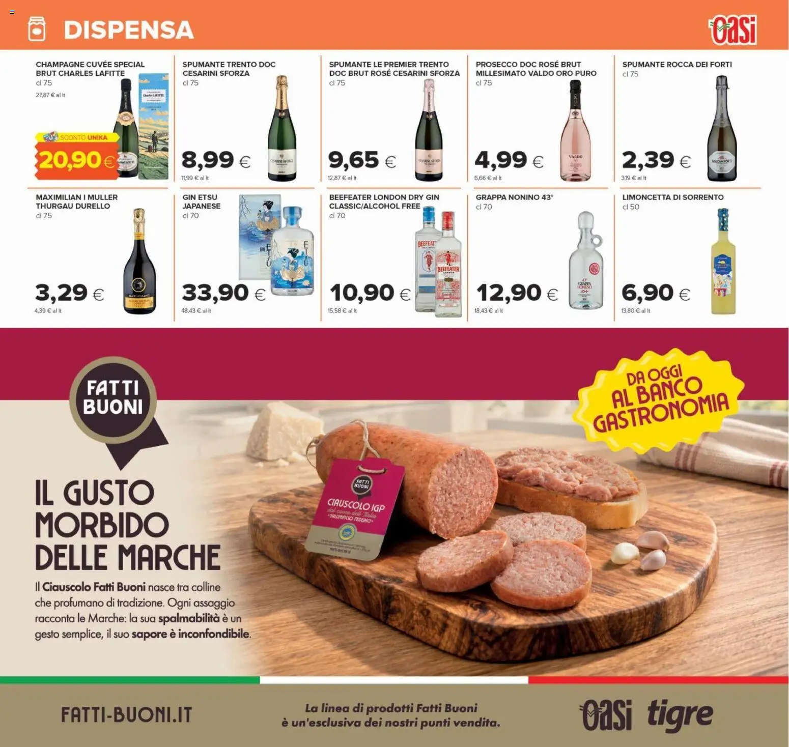 Volantino Oasi del 22/10/2026 | Pagina: 23 | Prodotti: Gin, Spumante, Champagne, Grappa