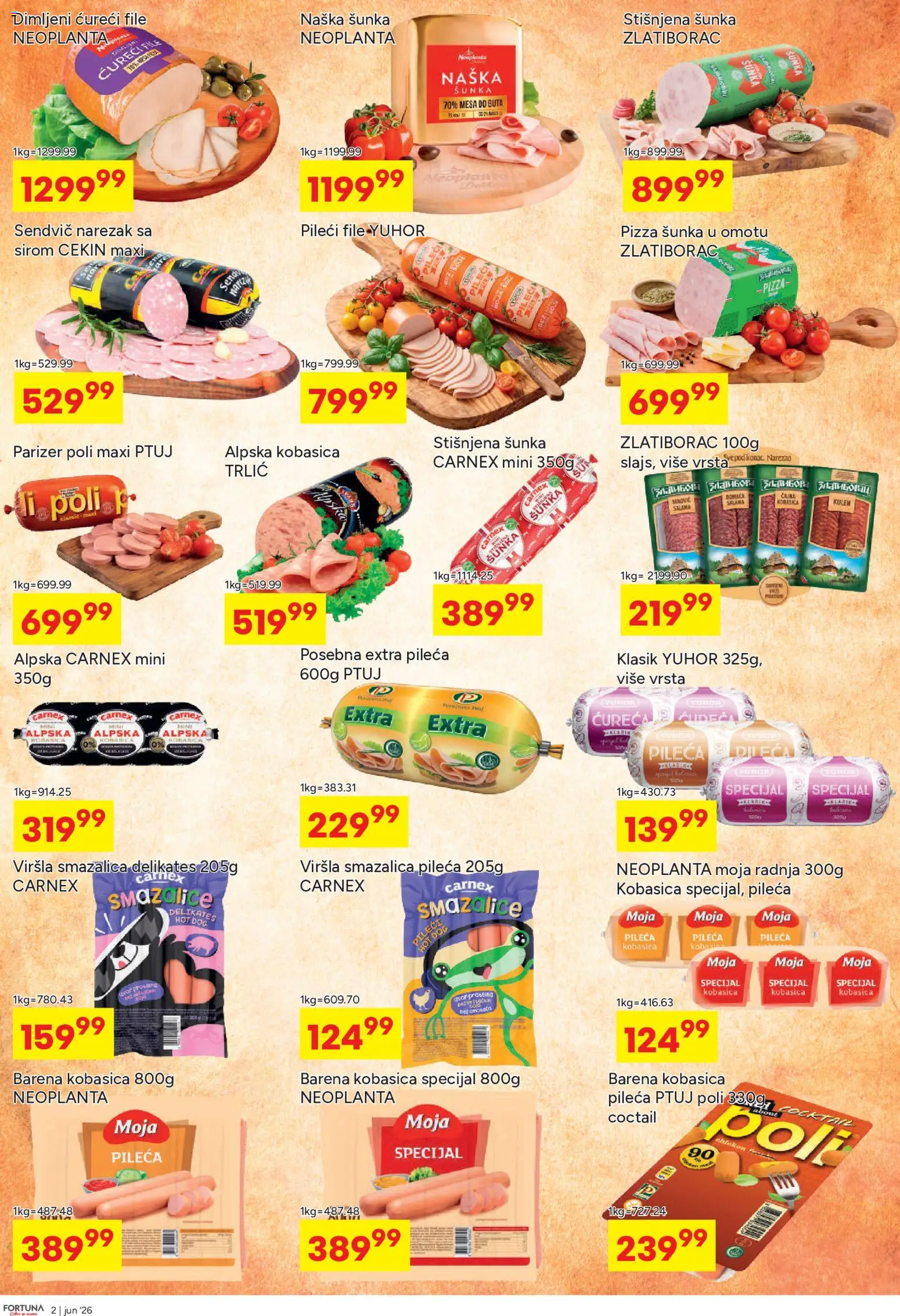 Fortuna Market katalog - važi od 10.06.2026 | Strana: 2 | Proizvode: Parizer, Kulen, Narezak, Ćureći file