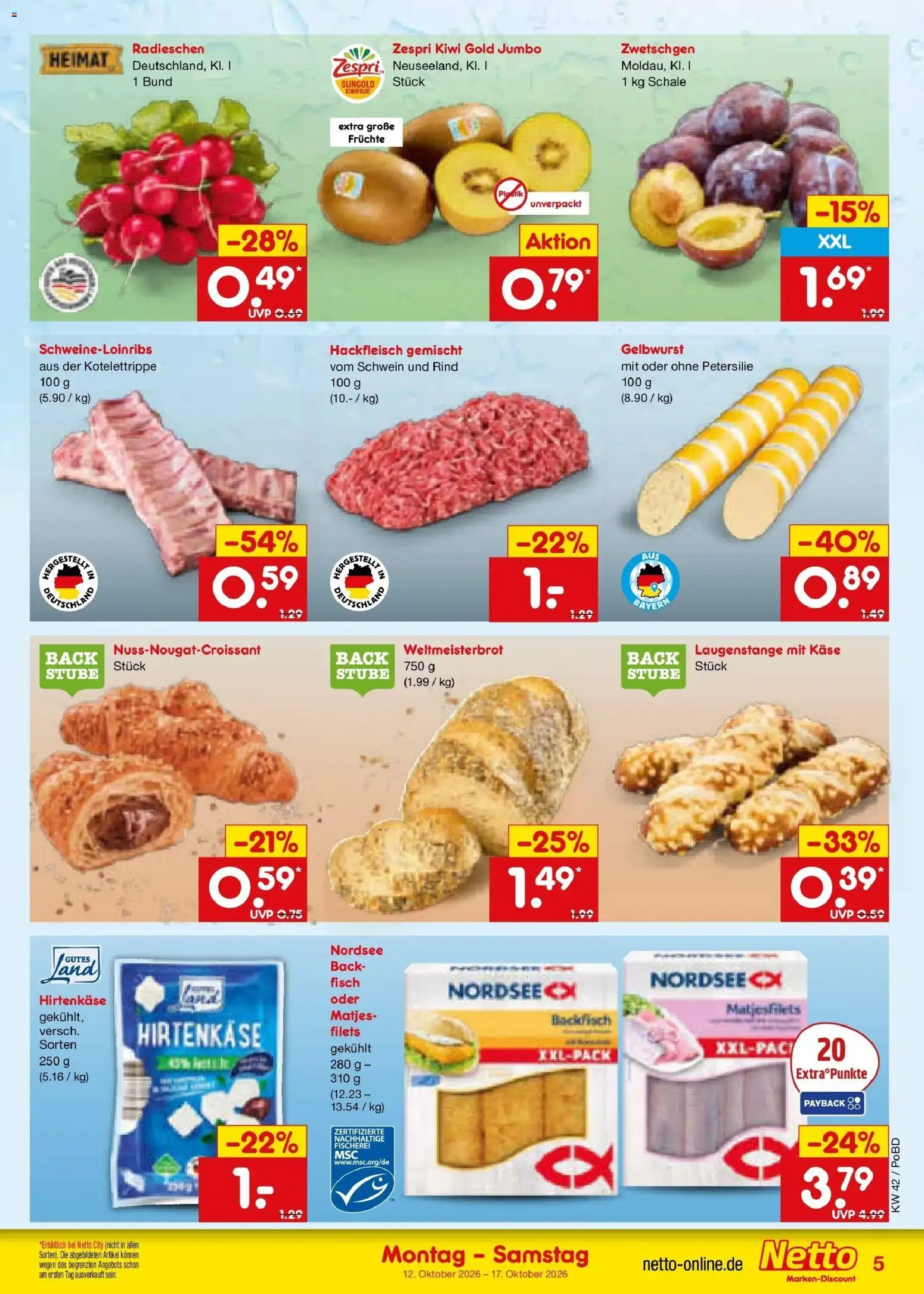 Netto Marken-Discount Prospekt Selb (ab 12.10.2026) » Angebote | Seite: 5 | Produkte: Käse, Fisch, Kiwi, Hackfleisch
