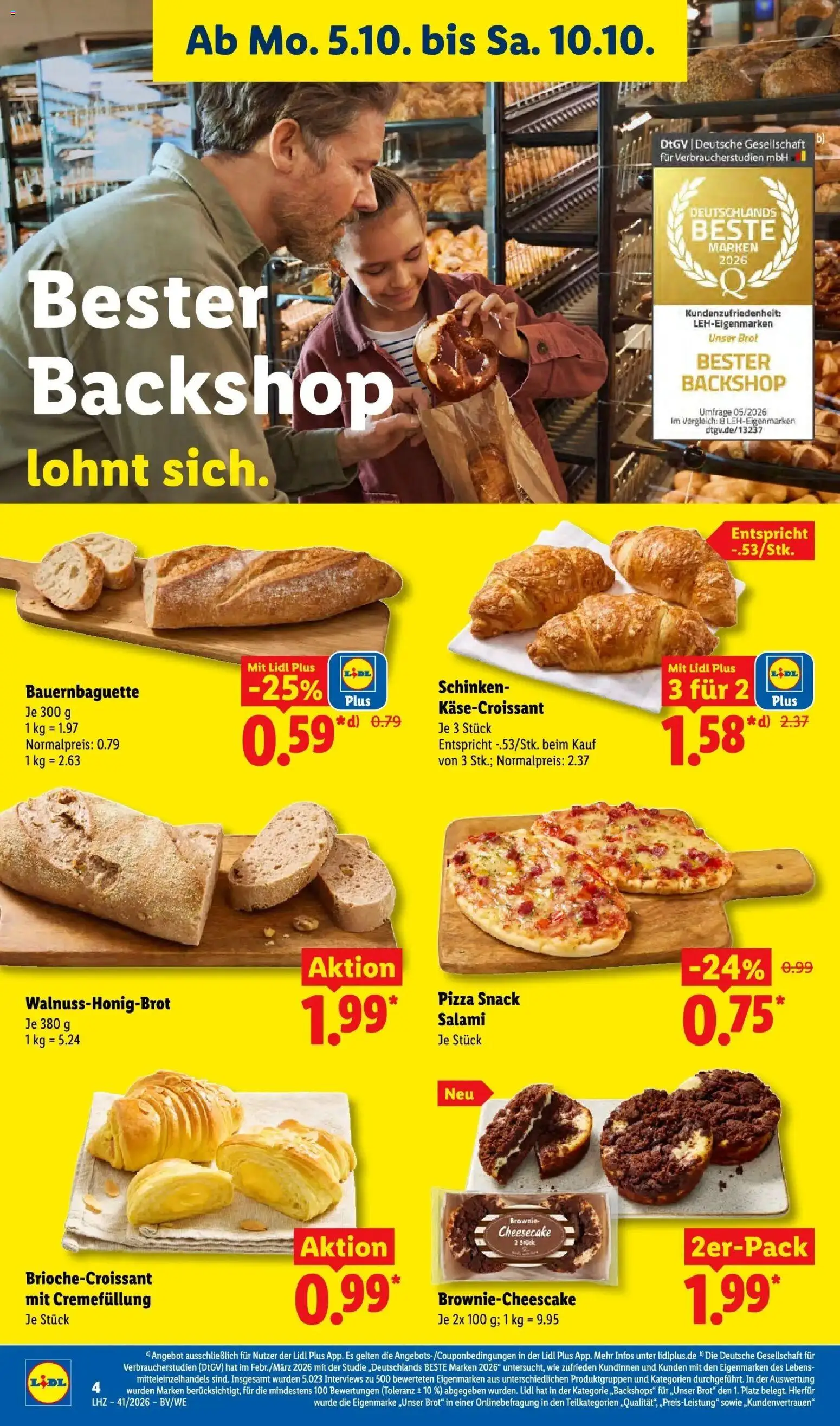 Lidl Prospekt Ehringshausen (ab 05.10.2026) zum Blättern » Angebote | Seite: 10 | Produkte: Brot, Salami, Schinken, Pizza