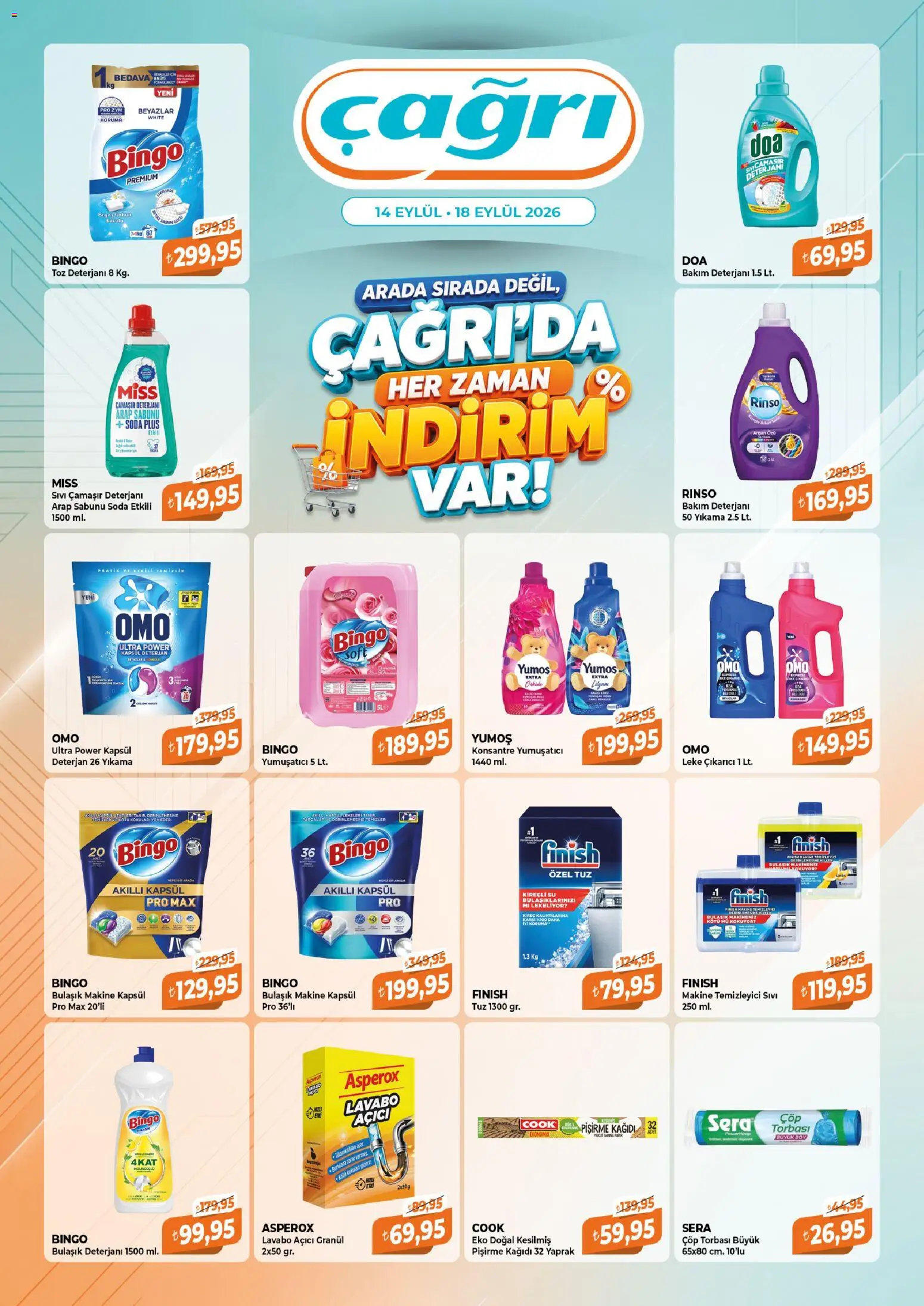 Çağrı Market - Çağrı'da Hep İndirim Var - 14 Eylül 2026 tarihinden itibaren geçerlidir | Sayfa: 5 | Ürünler: Arap sabunu, Yumuşatıcı, Bulaşık deterjanı, Su