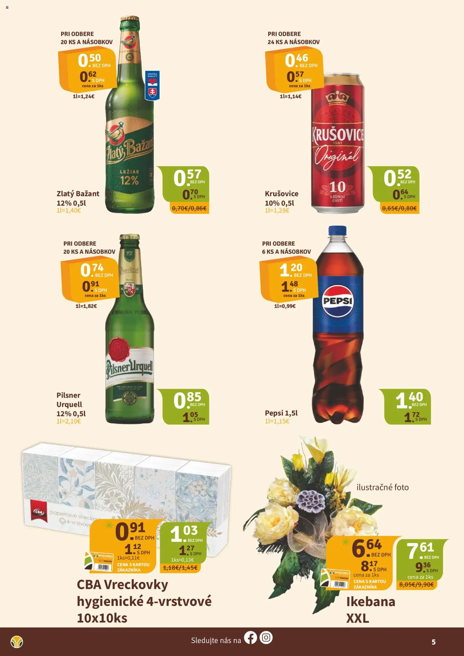 Nové Nitrazdroj akcie – leták je platný od 18.09.2026 | Strana: 5 | Produkty: Krušovice, Zlatý Bažant, Vreckovky, Pepsi