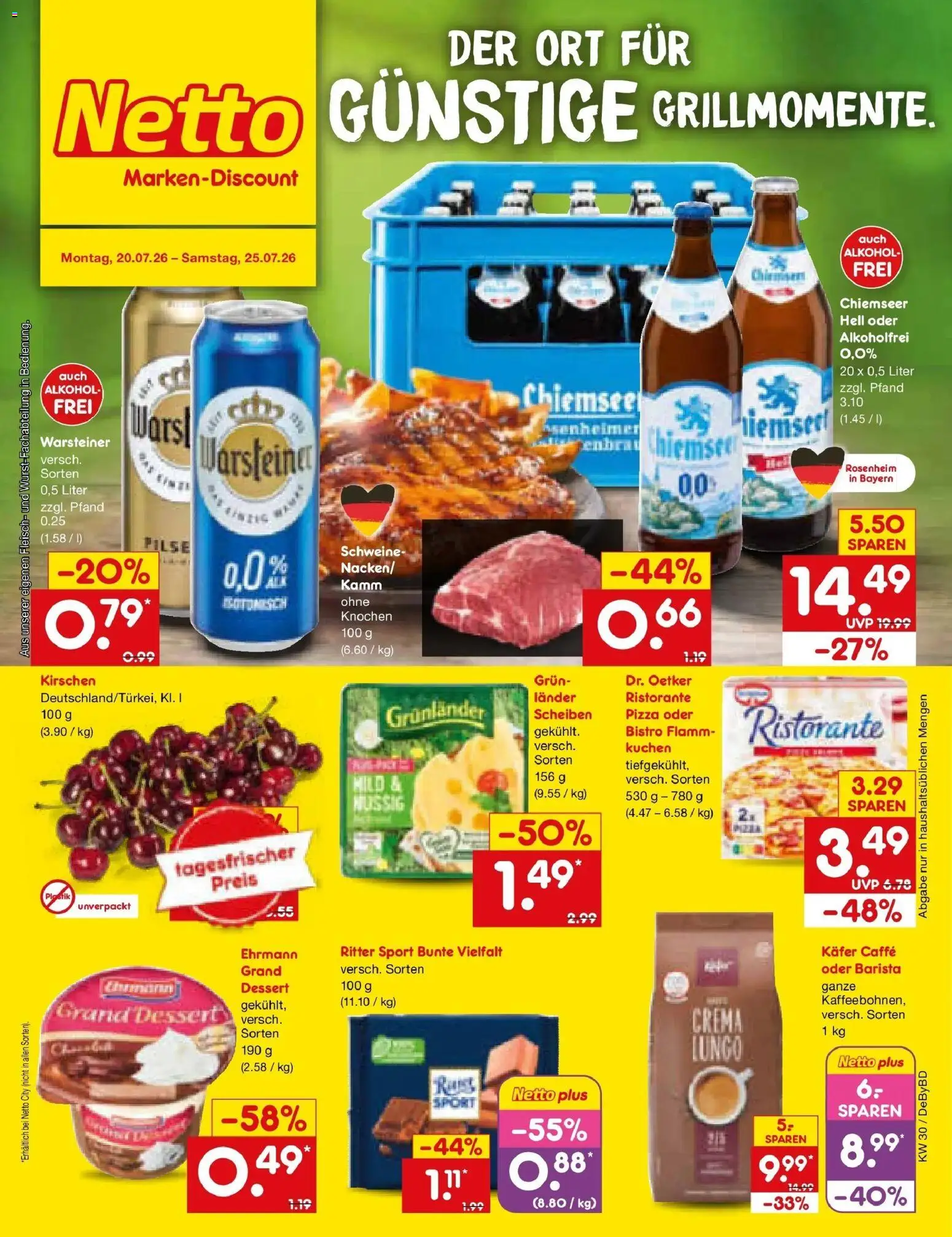 Netto Marken-Discount Prospekt Buttenwiesen – gültig ab 20.07.2026 | Seite: 1 | Produkte: Ristorante, Kirschen, Pizza, Fleisch