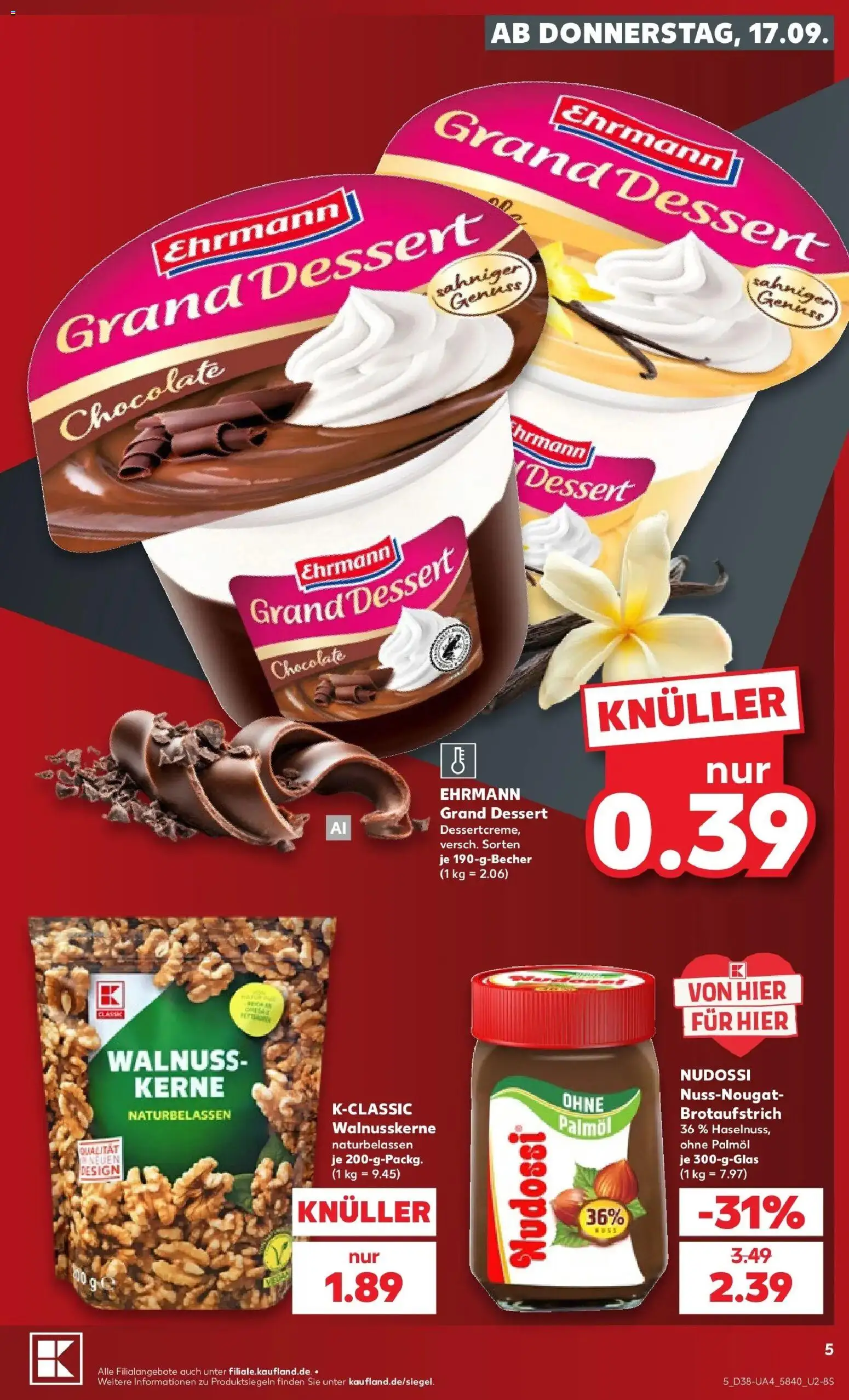 Prospekt Kaufland ab 17.09.2026 » Angebote Online zum Blättern | Seite: 5 | Produkte: Ehrmann grand dessert