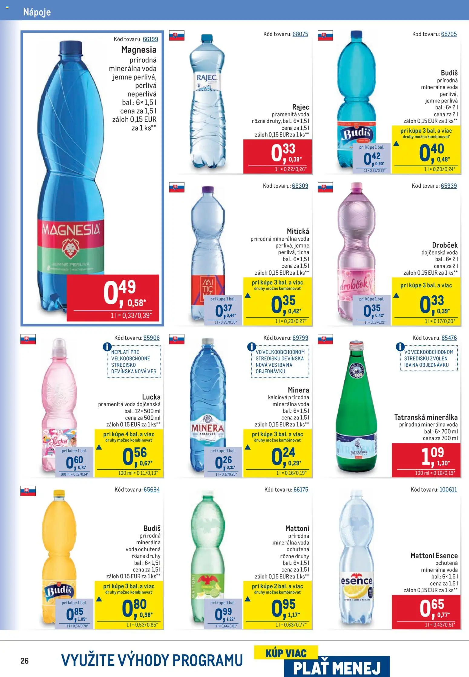 Nové Metro akcie – leták je platný od 09.09.2026 | Strana: 26 | Produkty: Budiš, Lucka, Mitická, Dojčenská voda