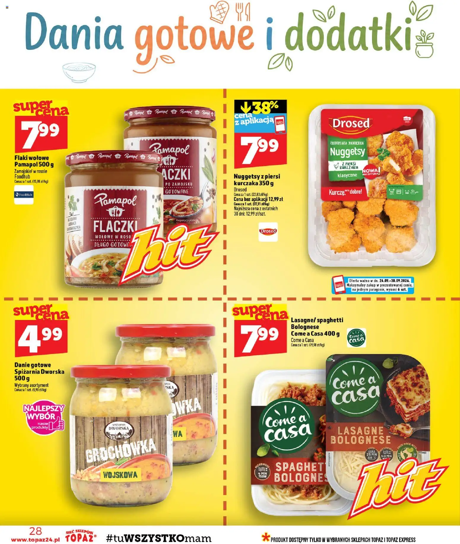 Topaz gazetka od 24.09.2026 | Strona: 28 | Produkty: Spaghetti, Panierka, Flaki, Spaghetti bolognese