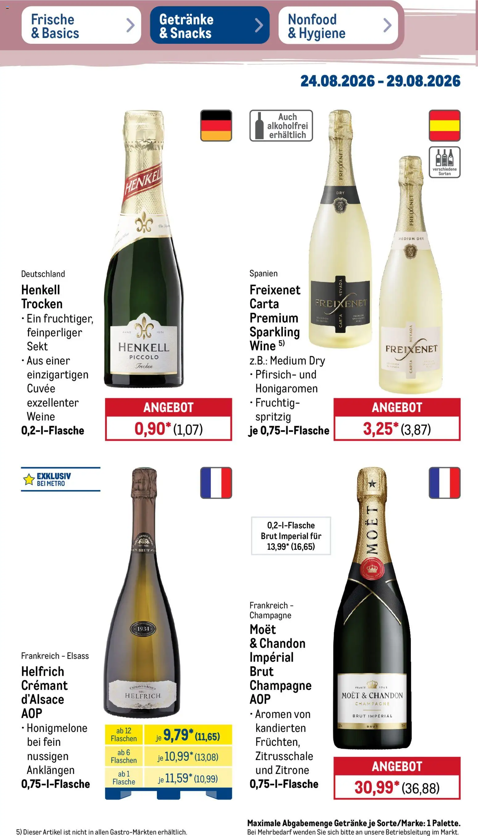 Metro NonFood-Angebote – gültig ab 24.08.2026 | Seite: 26 | Produkte: Sekt, Honigmelone, Zitrone, Pfirsich