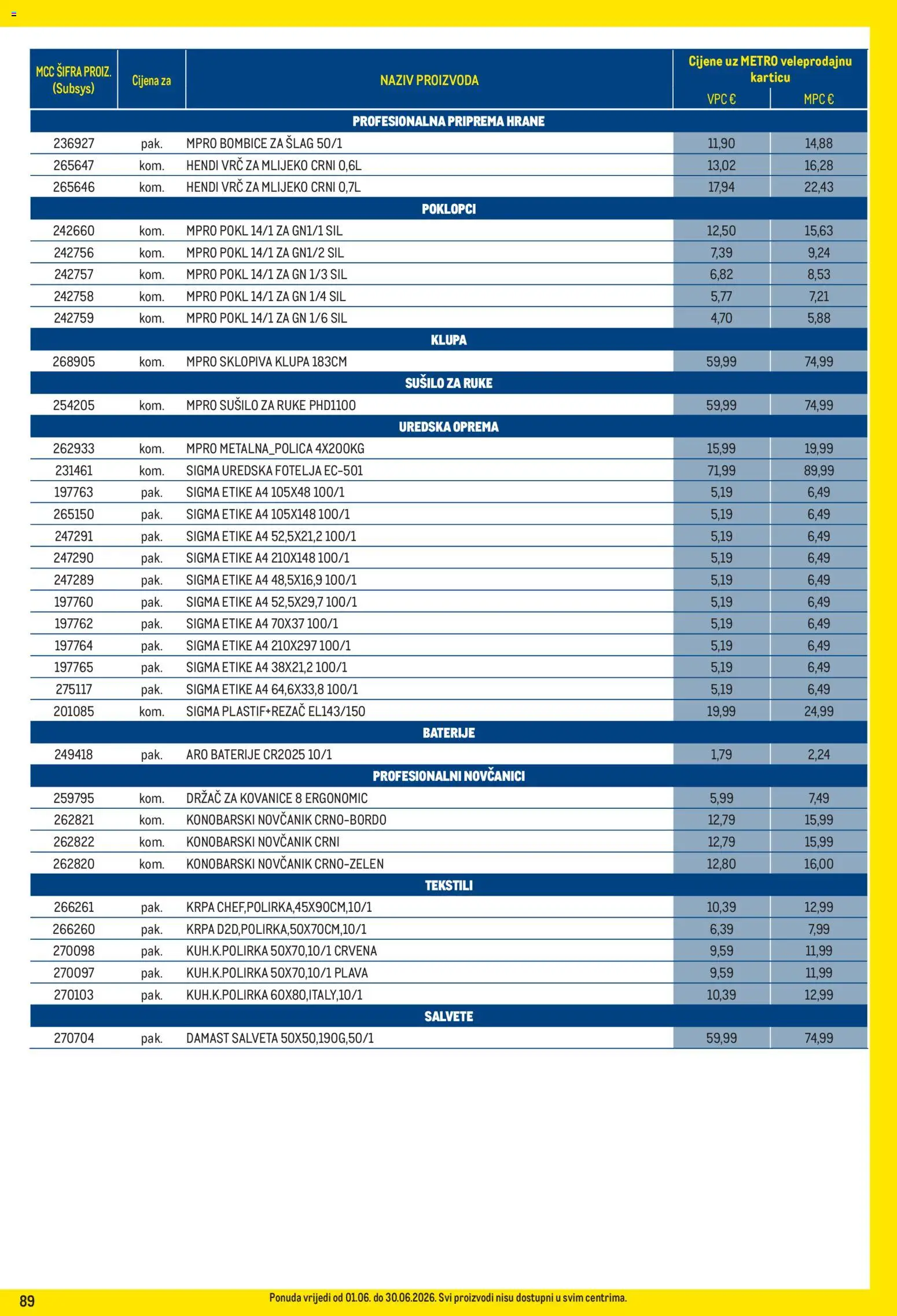 Metro katalog | vrijedi od 01.06.2026 | Stranica: 89 | Proizvodi: Fotelja, Krpa, Salvete, Novčanik