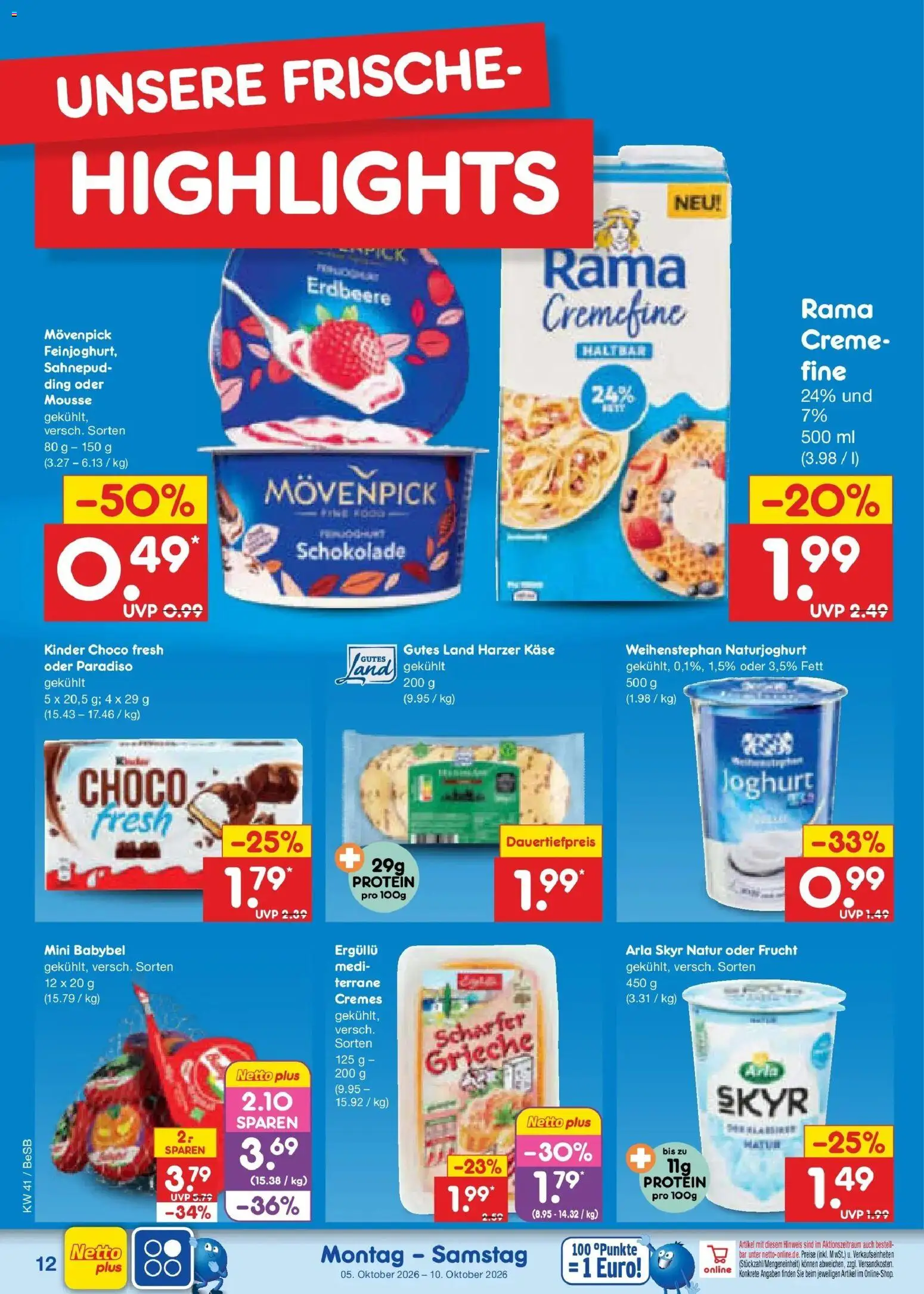 Netto Marken-Discount Prospekt Berlin-Prenzlauer Berg (ab 05.10.2026) » Angebote | Seite: 12 | Produkte: Rama, Käse, Schokolade, Arla skyr
