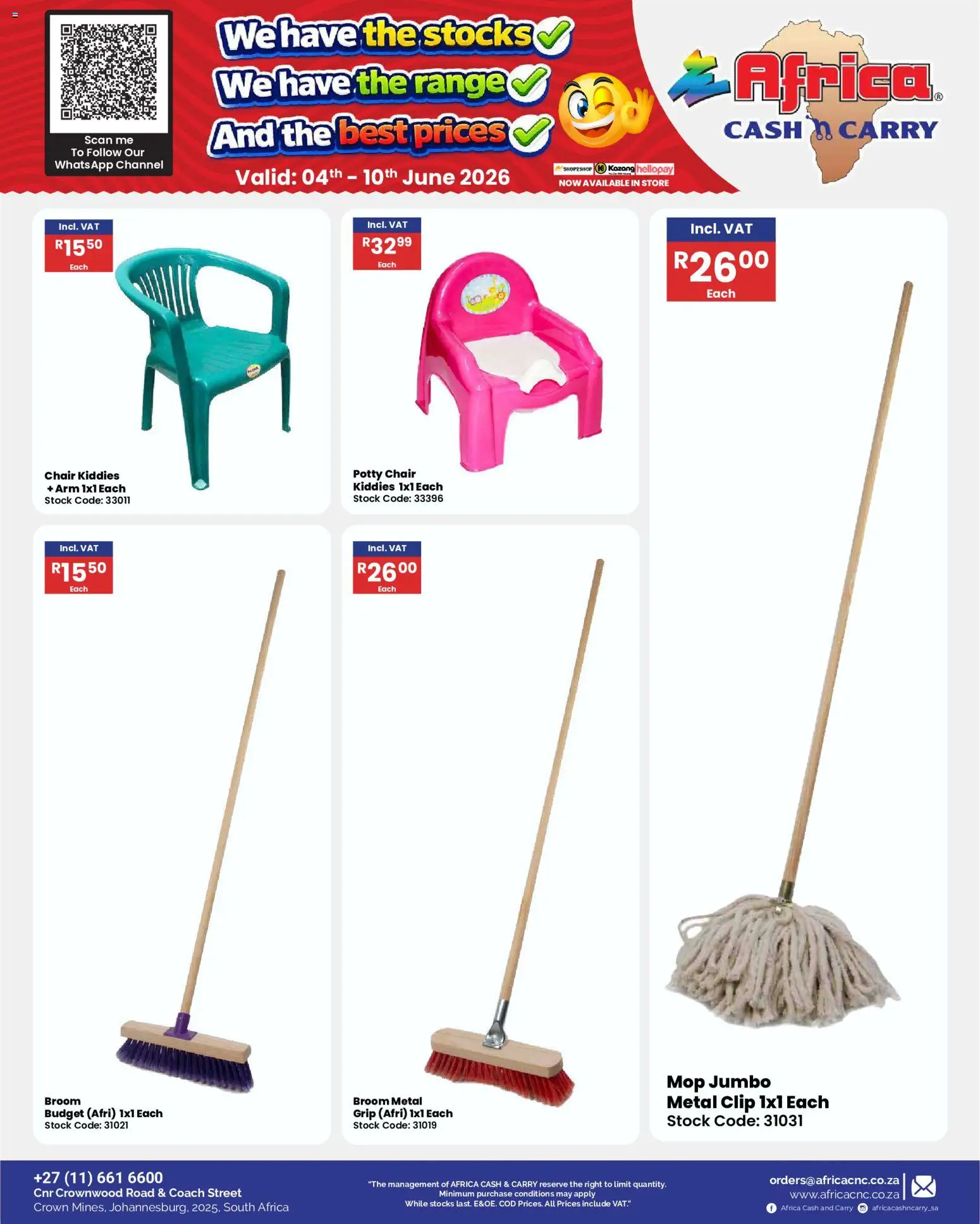 New Africa Cash & Carry catalogue – valid from 04.06.2026 | Page: 51 | Products: Chair, Broom, Mop, Stock