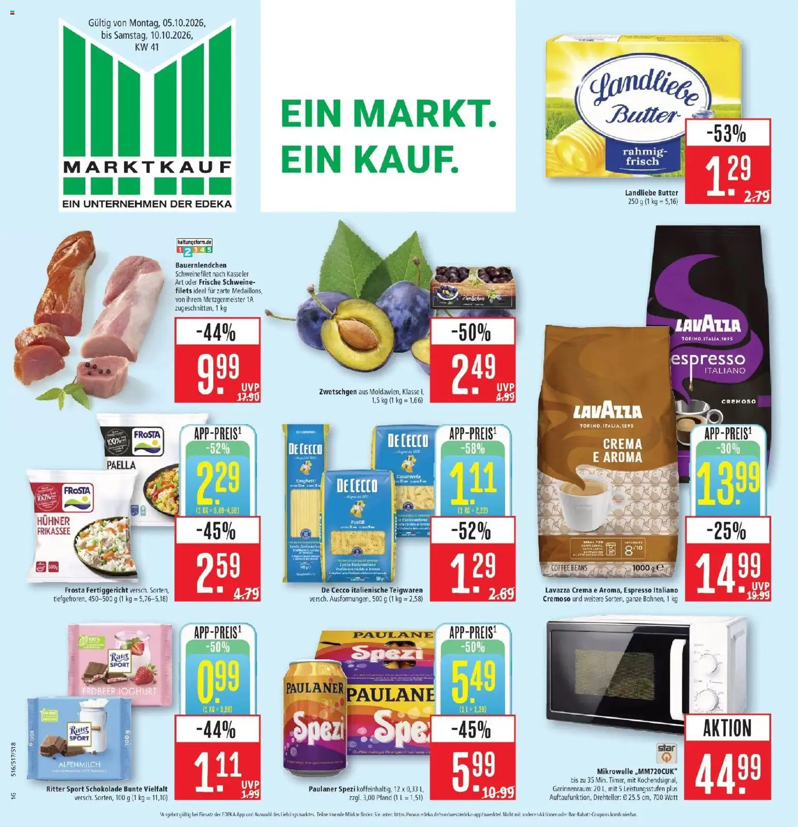 Marktkauf Prospekt Friedrichshafen (ab 05.10.2026) » Angebote online | Seite: 1 | Produkte: Mikrowelle, Schokolade, Frosta, Schweinefilet