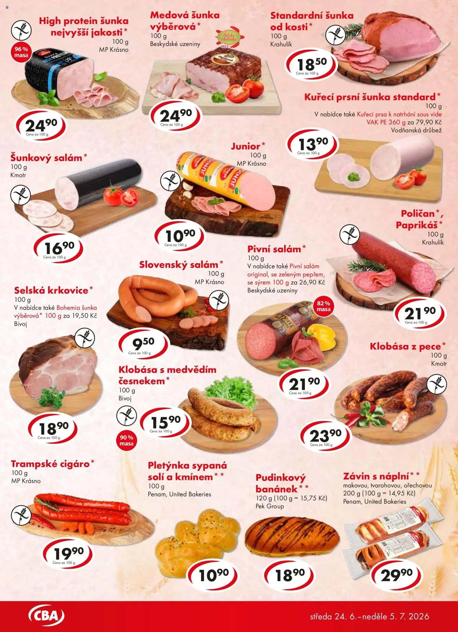 CBA leták od 24.06.2026 | Strana: 3 | Produkty: Kuřecí prsa, Sous vide, Klobása, Uzeniny