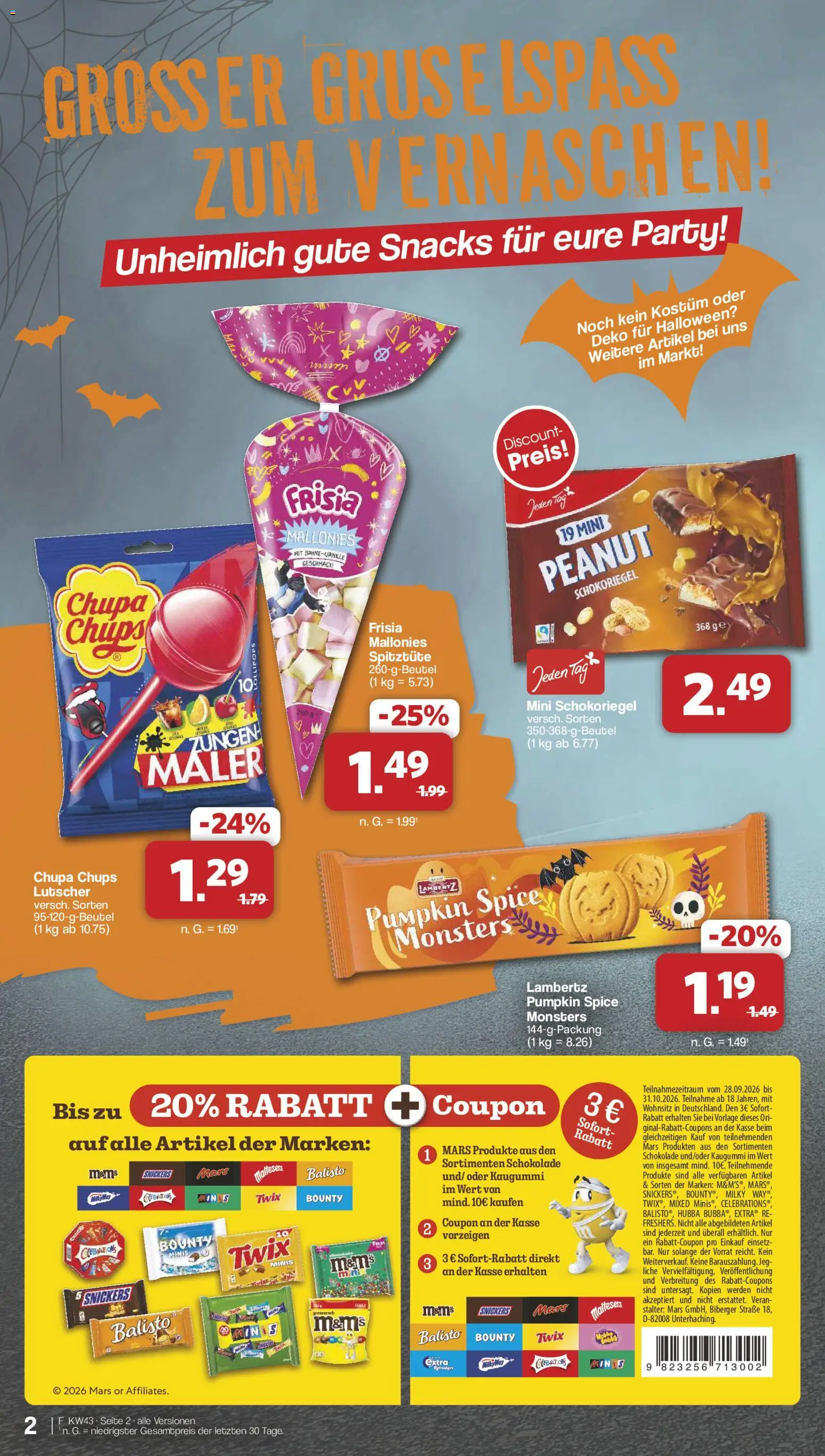 Famila Nordwest Halloween-Sonderangebote – gültig ab 19.10.2026 | Seite: 2 | Produkte: Kaugummi, M&M's, Twix, Lutscher