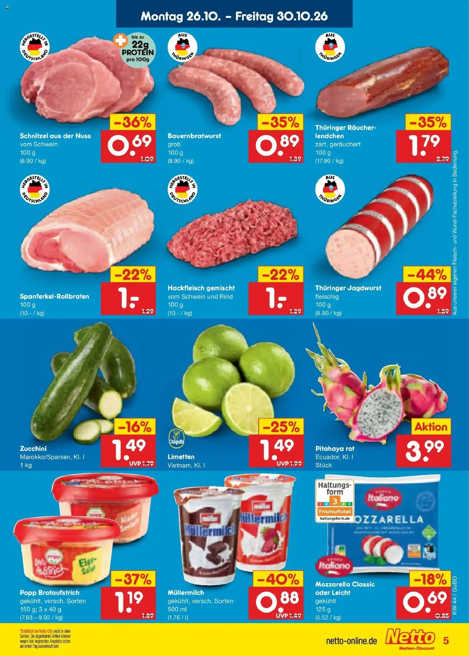 Netto Marken-Discount Prospekt Augustusburg – gültig ab 26.10.2026 | Seite: 11 | Produkte: Schnitzel, Müllermilch, Zucchini, Fleisch