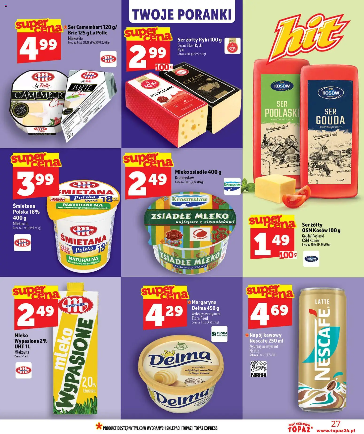 Topaz gazetka - MAZ od 02.07.2026 | Strona: 27 | Produkty: Ser żółty, Nescafe, Margaryna, Ser