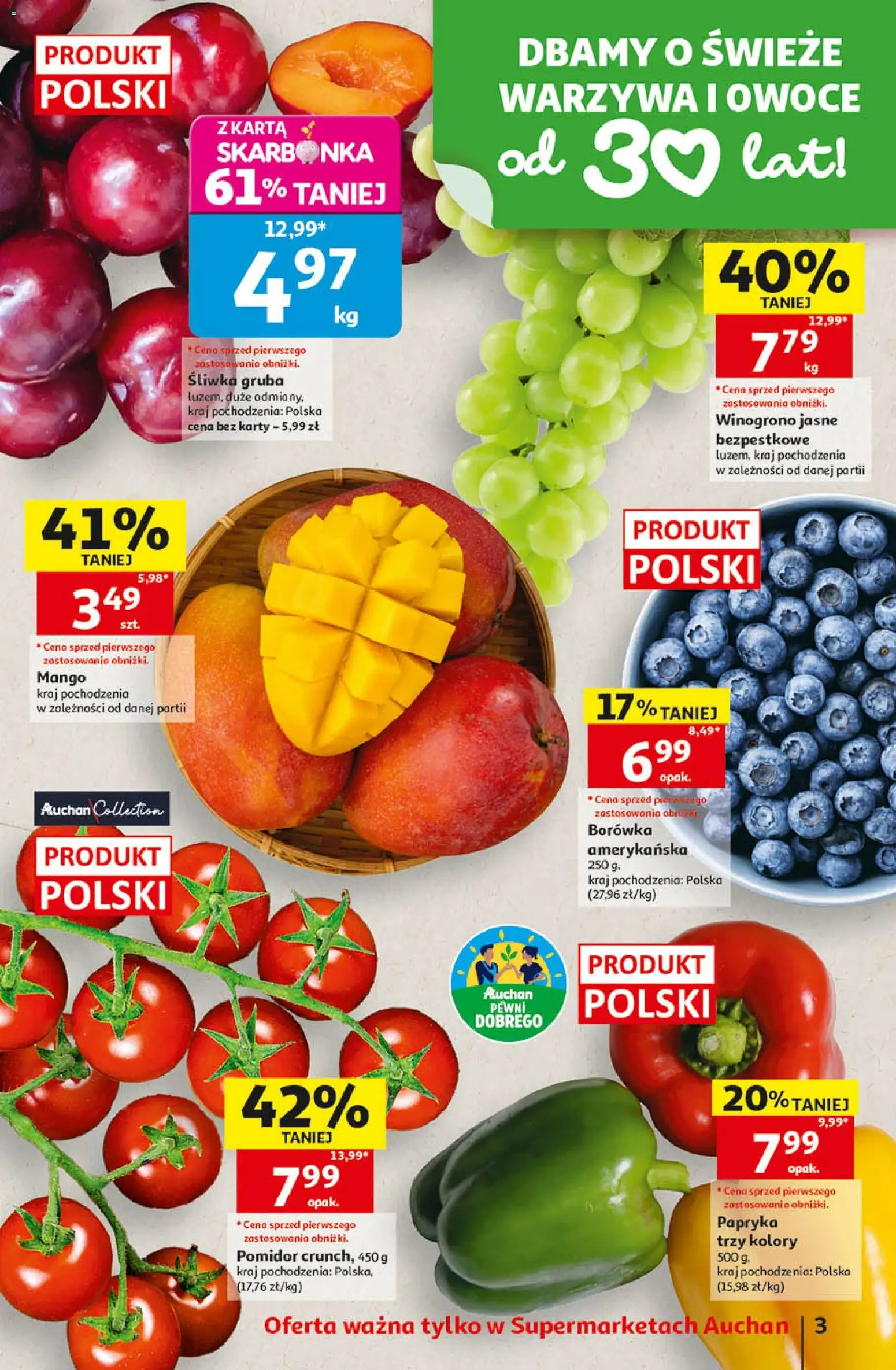 Auchan gazetka od 03.09.2026 | Strona: 3 | Produkty: Winogrono, Pomidor, Papryka, Owoce