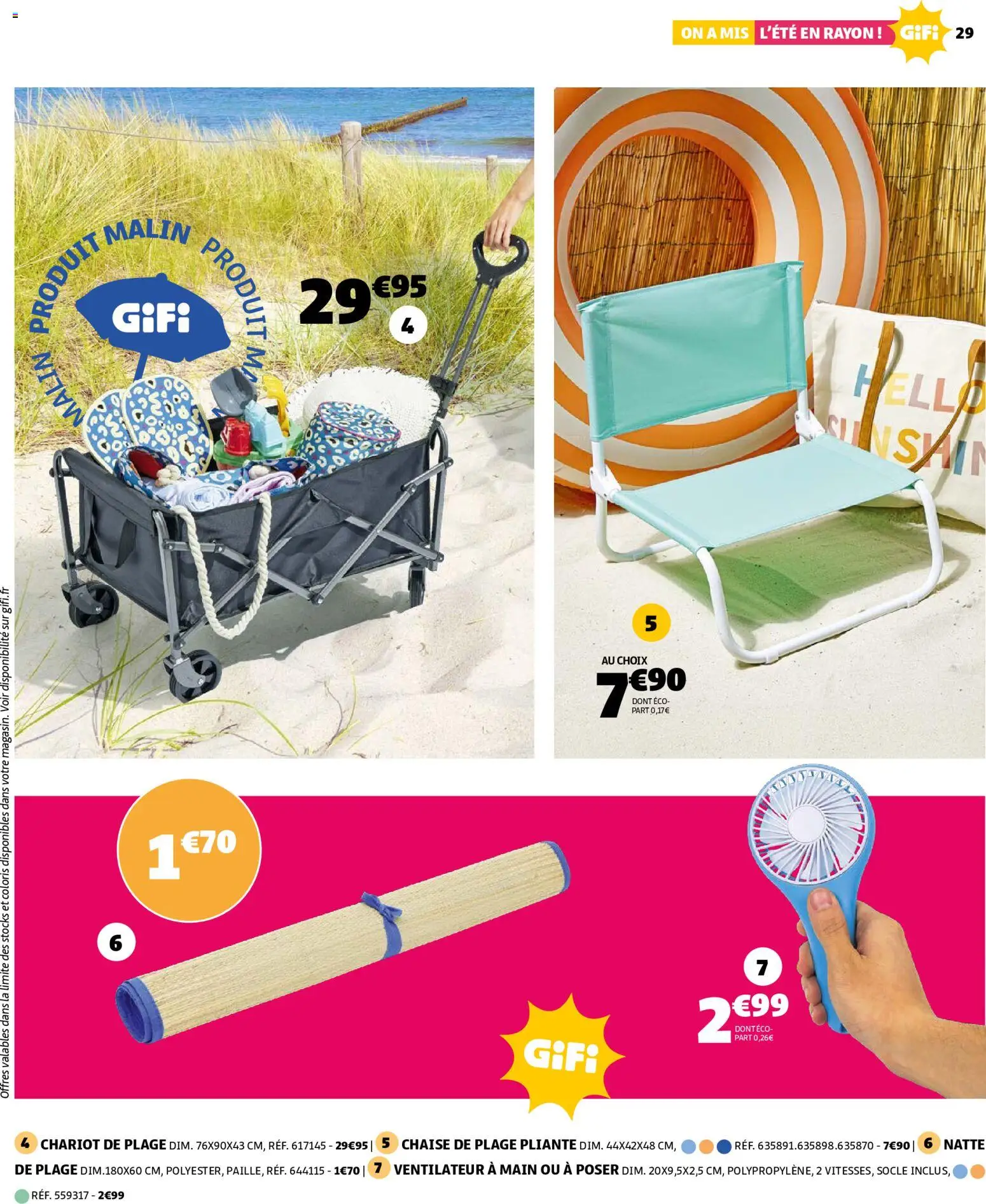 {H1} | Page: 29 | Produits: Ventilateur, Chariot de plage, Chaise